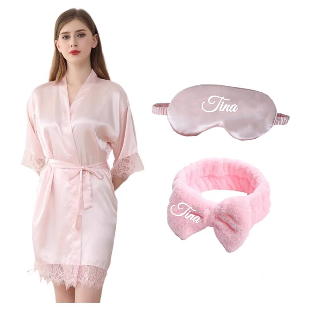 美容睡眠禮盒 (定製燙金睡袍 + 眼罩 + 髮箍)