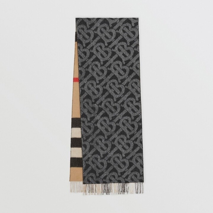 Burberry tb reversible cashmere scarf check 200x36cm Black or Pink