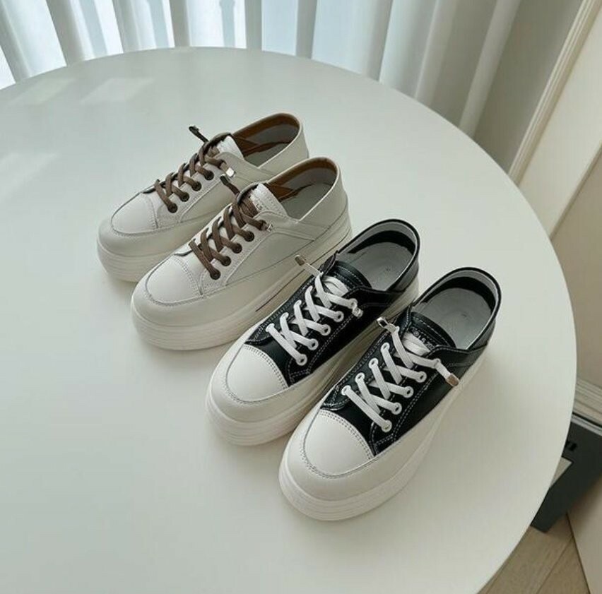 8883厚底皮質帆布鞋