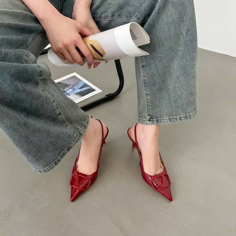 簡約字母 漆皮裸跟跟鞋(4/8cm)(35-40)(裸粉/奶白/黑/紅)