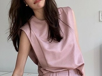 休閒優雅 無袖上衣+高腰寬褲(套裝)(粉/卡其)(可單買)