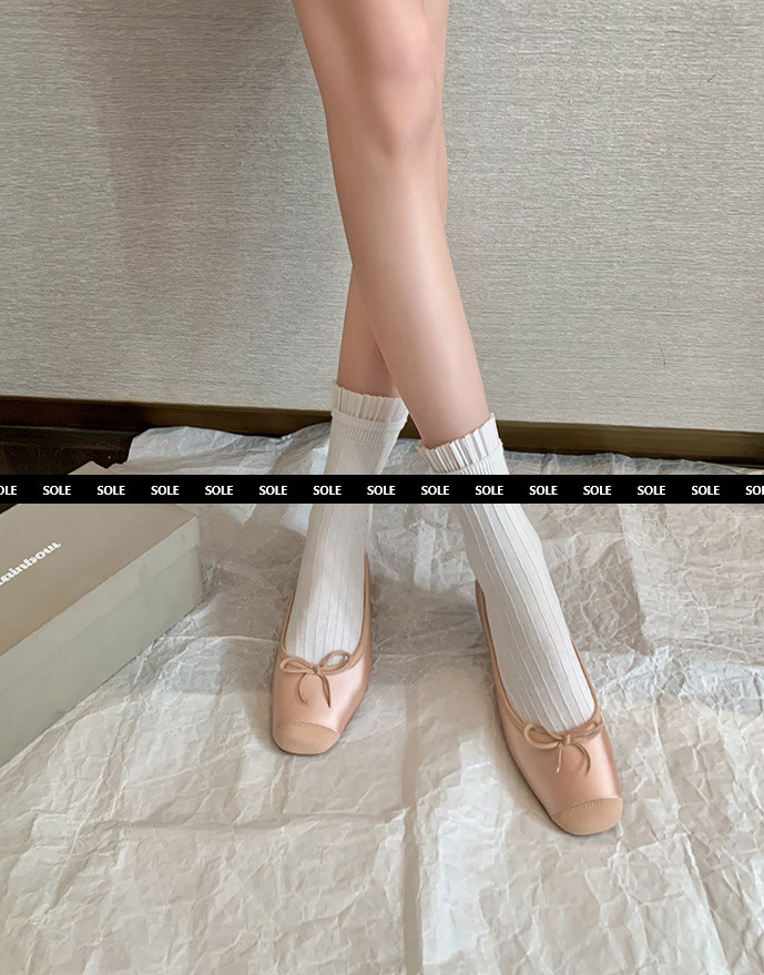 法式蝴蝶結 羊皮芭蕾舞鞋(35-40)(香檳絲/奶白/黑/銀)