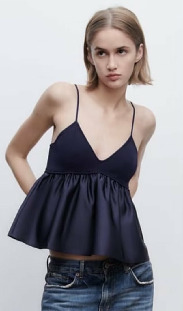 針織拼接 緞面細肩帶上衣