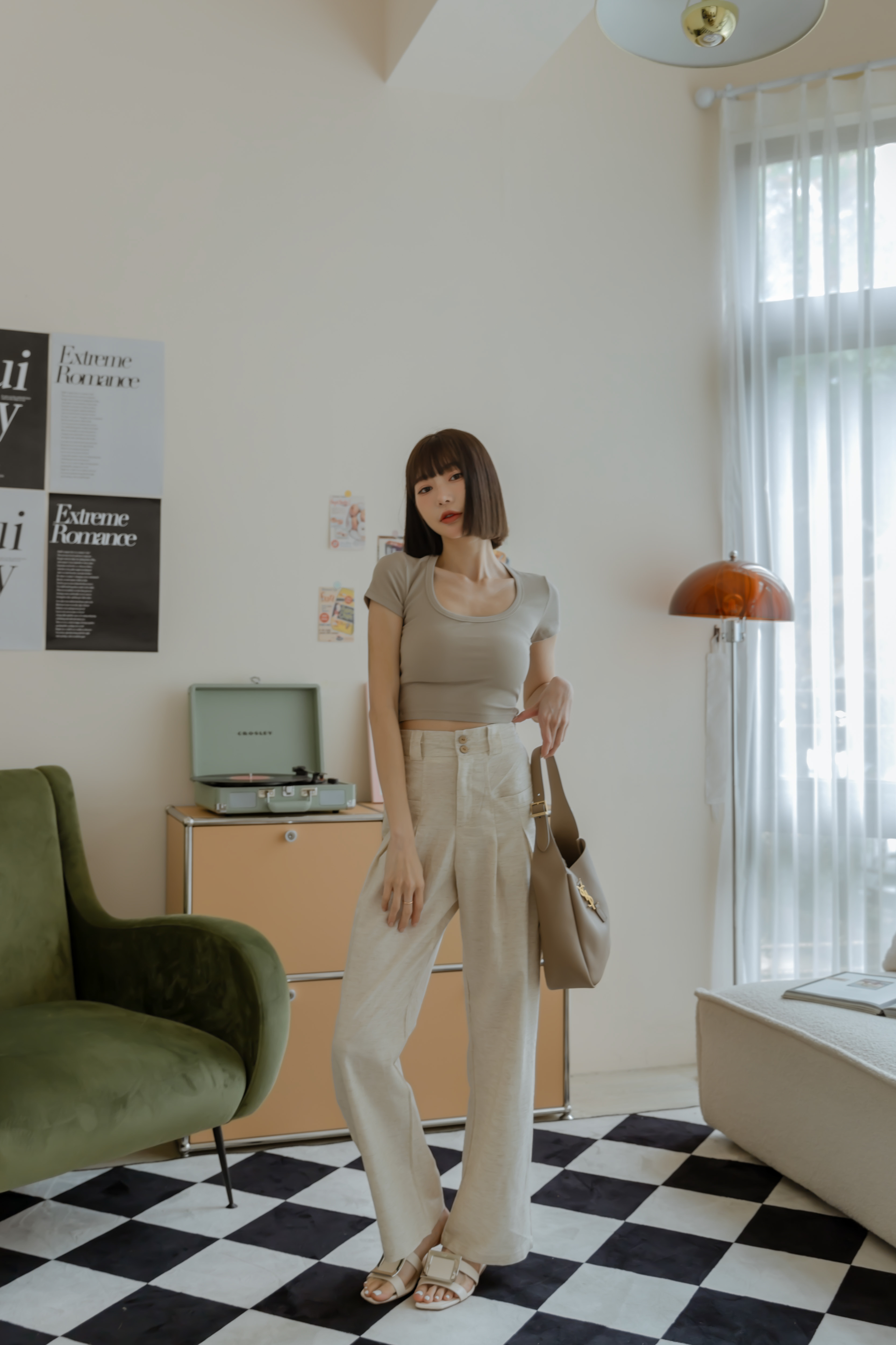 燕麥棉麻涼感高腰褲