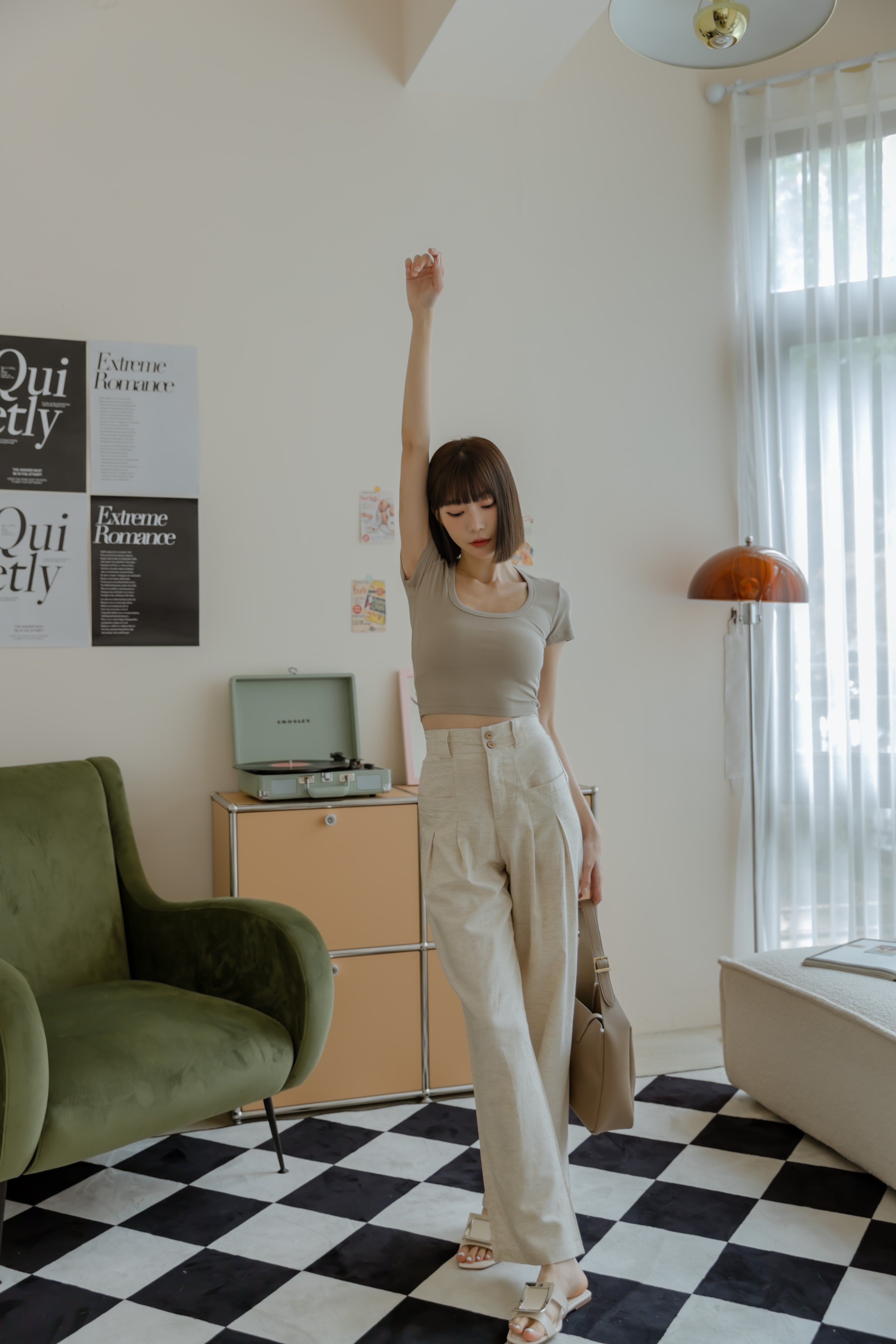 燕麥棉麻涼感高腰褲