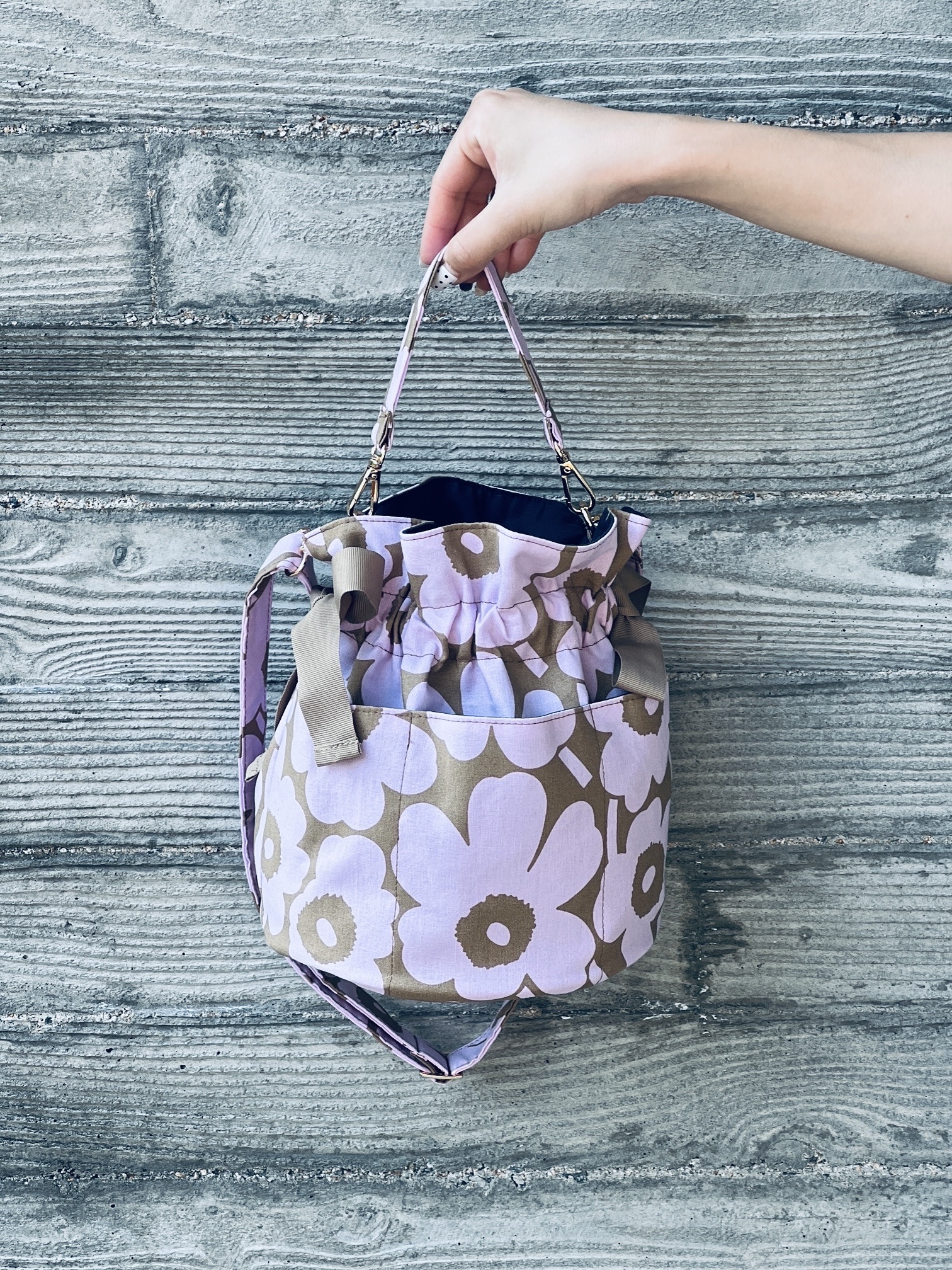 Bucket Bag | Marimekko Japan limited fabric | pink x beige 細花