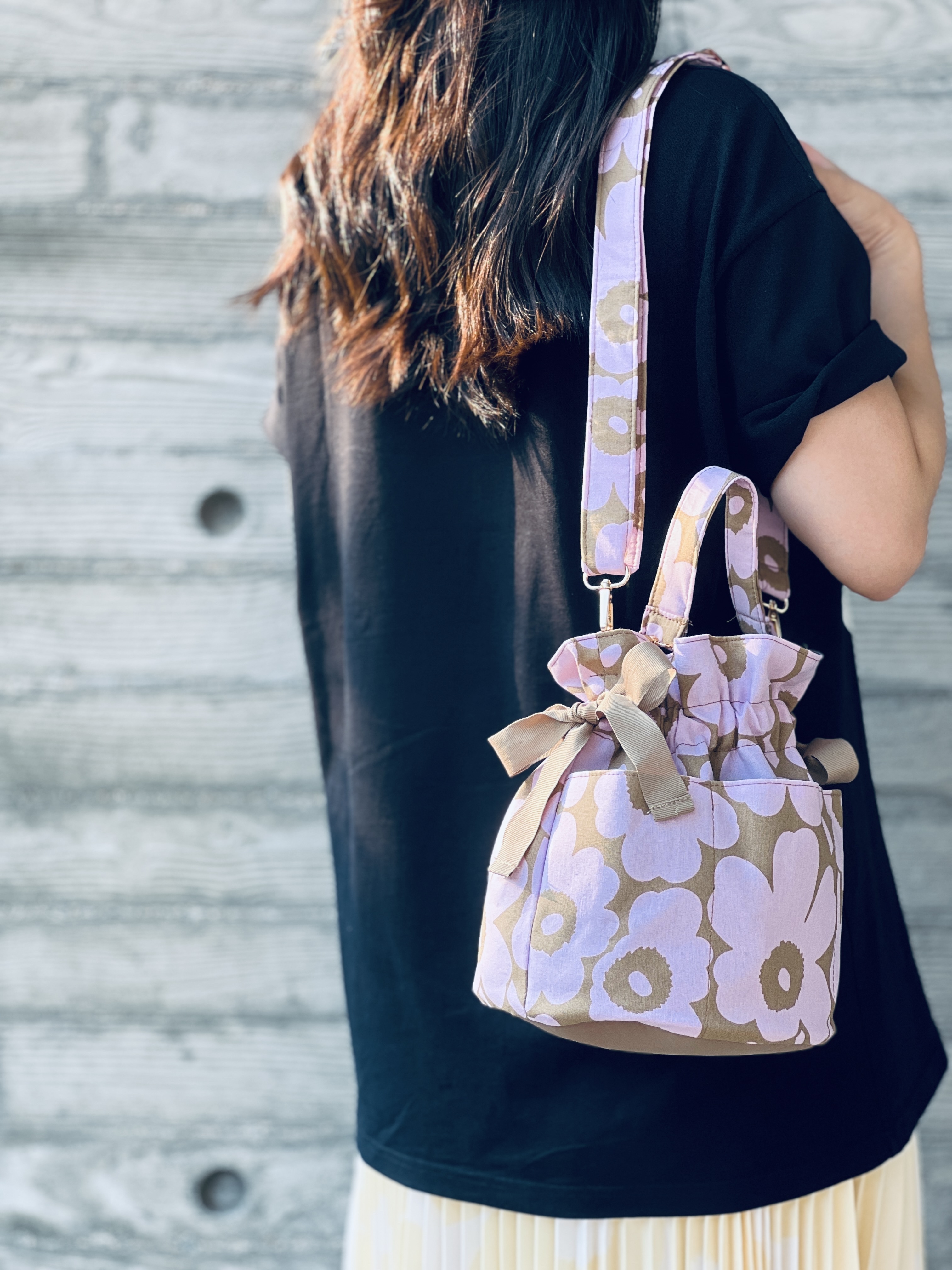 Bucket Bag | Marimekko Japan limited fabric | pink x beige 細花