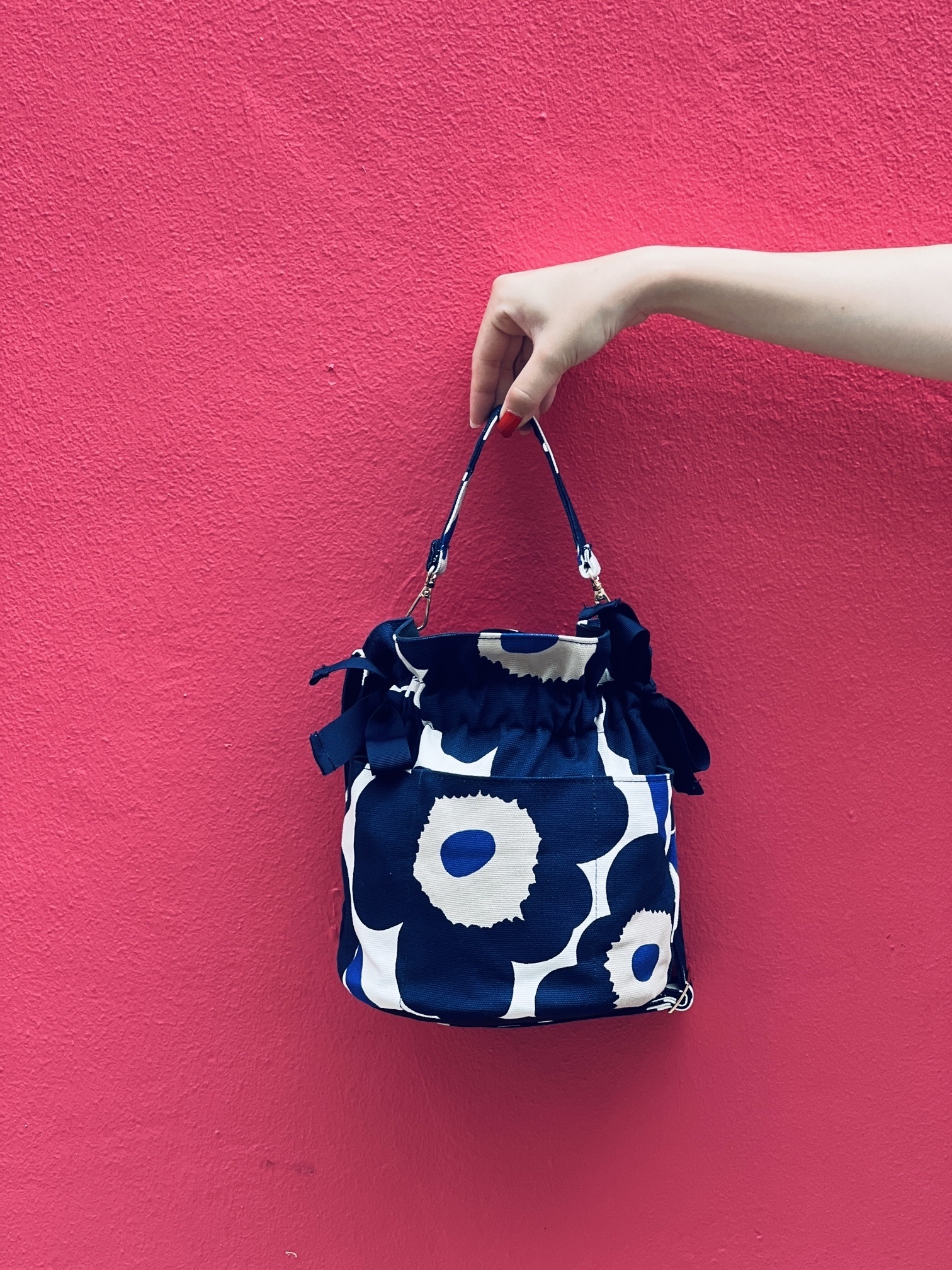 Bucket Bag | Marimekko Canvas fabric | Navy Unikko 中花