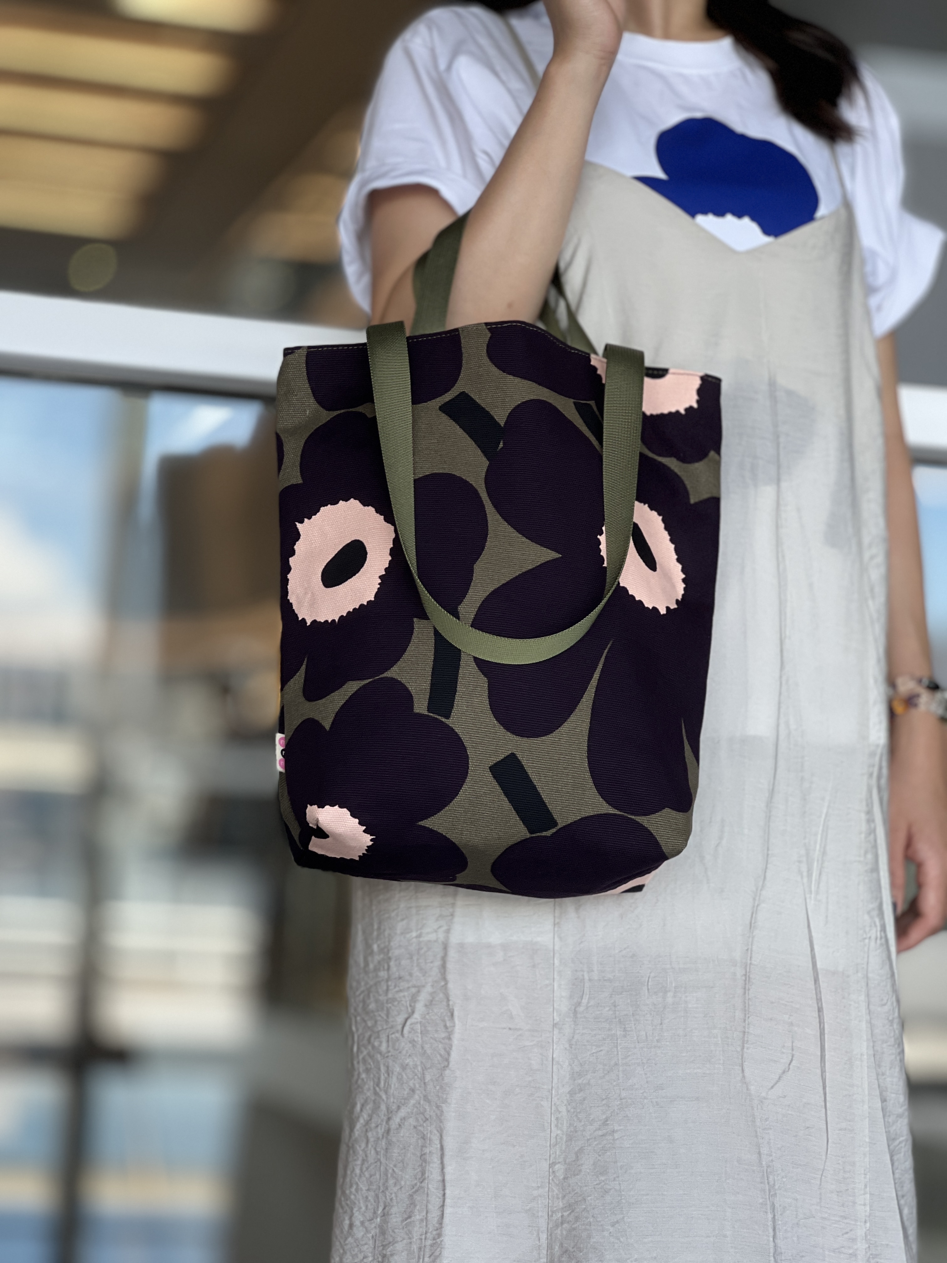 Two way tote | Marimekko canvas fabric | Limited Army Green x Dark Purple