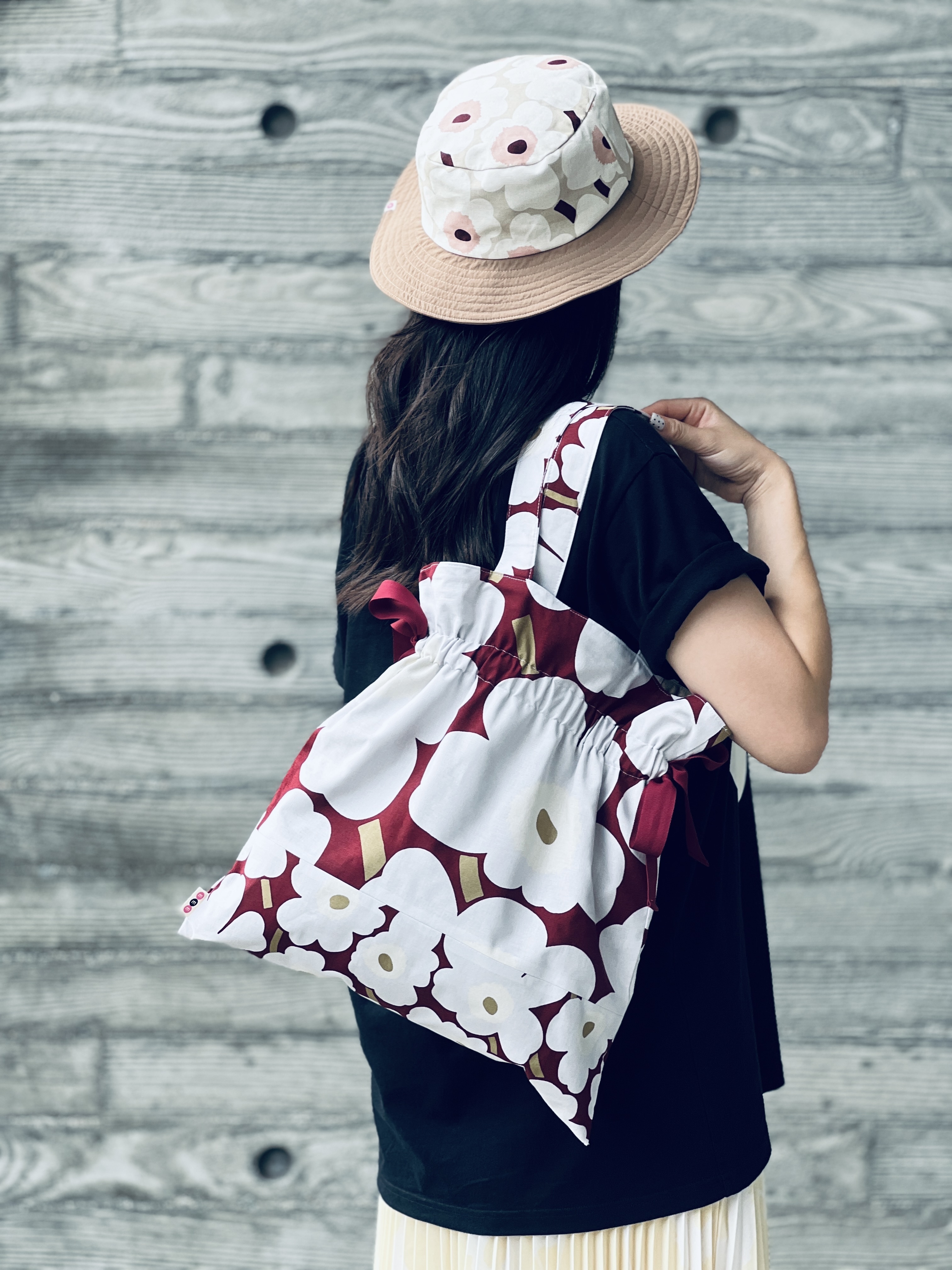 索帶Tote | Marimekko  fabric | 薰衣草色中花 x 薰衣草細花