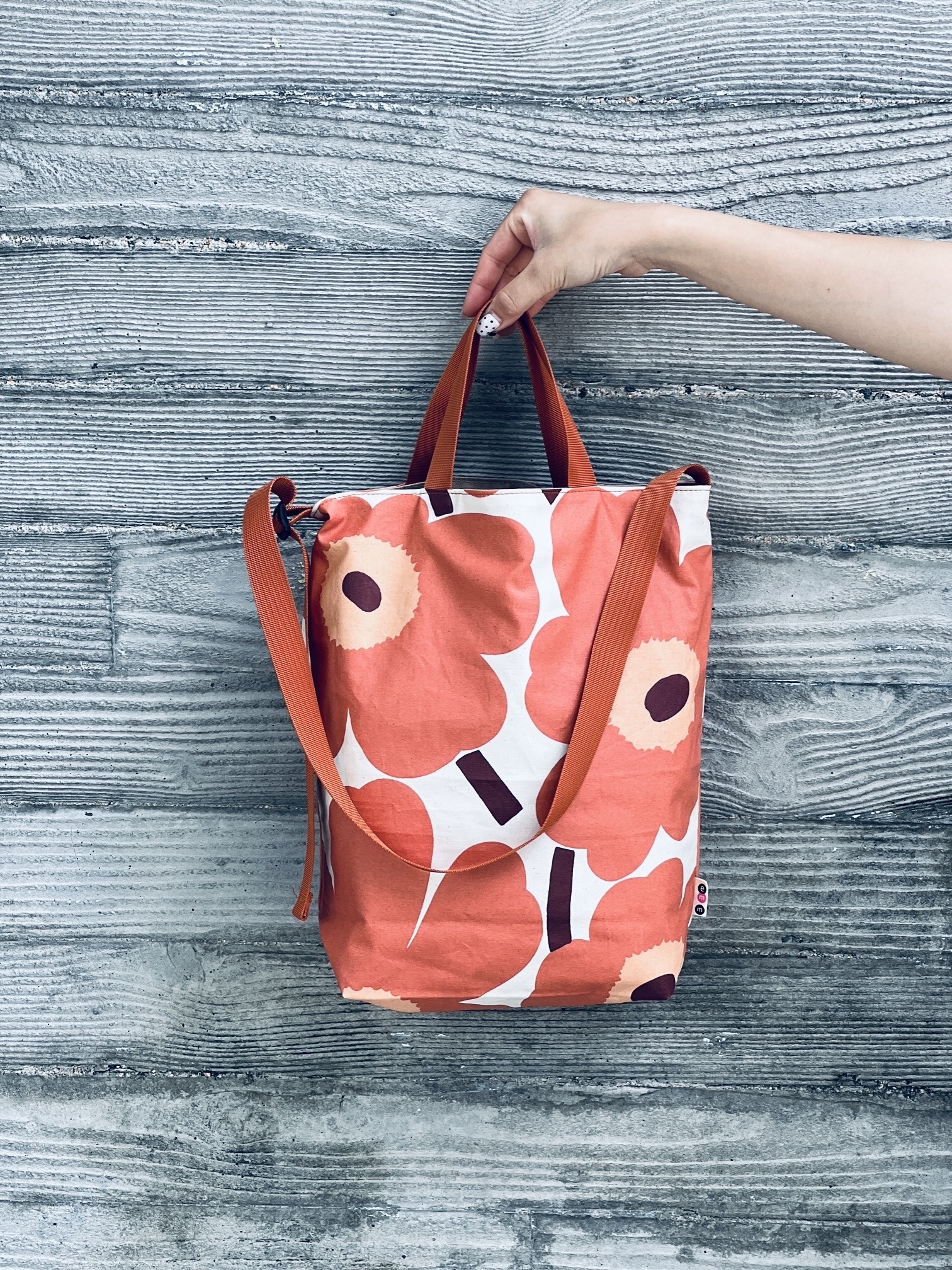 3 way easy tote | Marimekko waterproof fabric | orange 中花