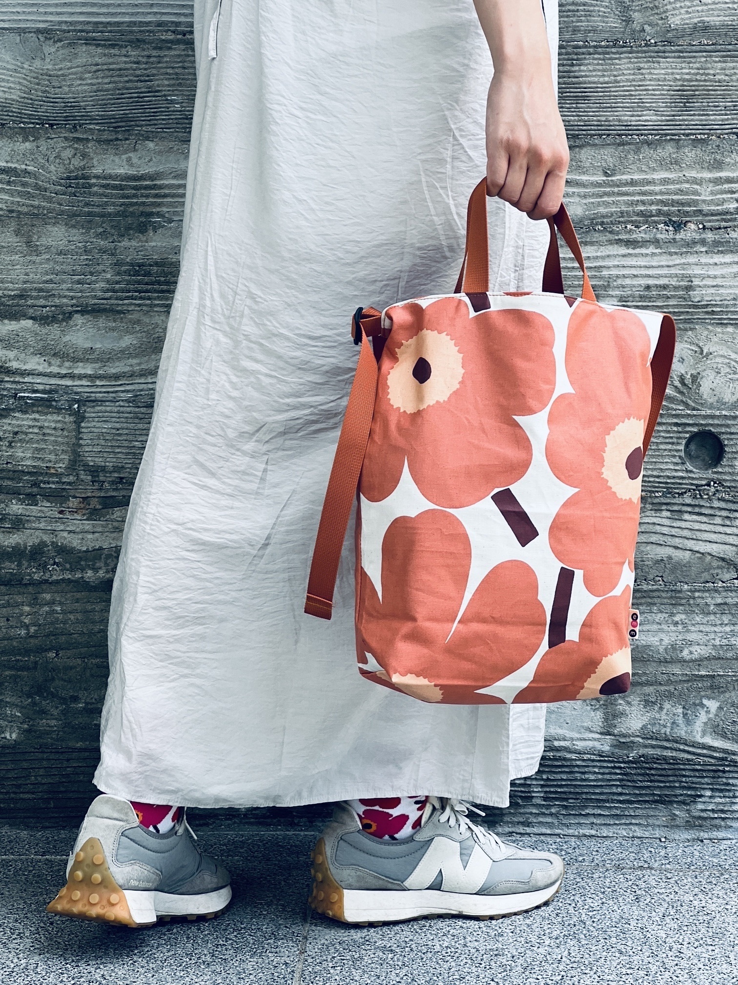 3 way easy tote | Marimekko waterproof fabric | orange 中花