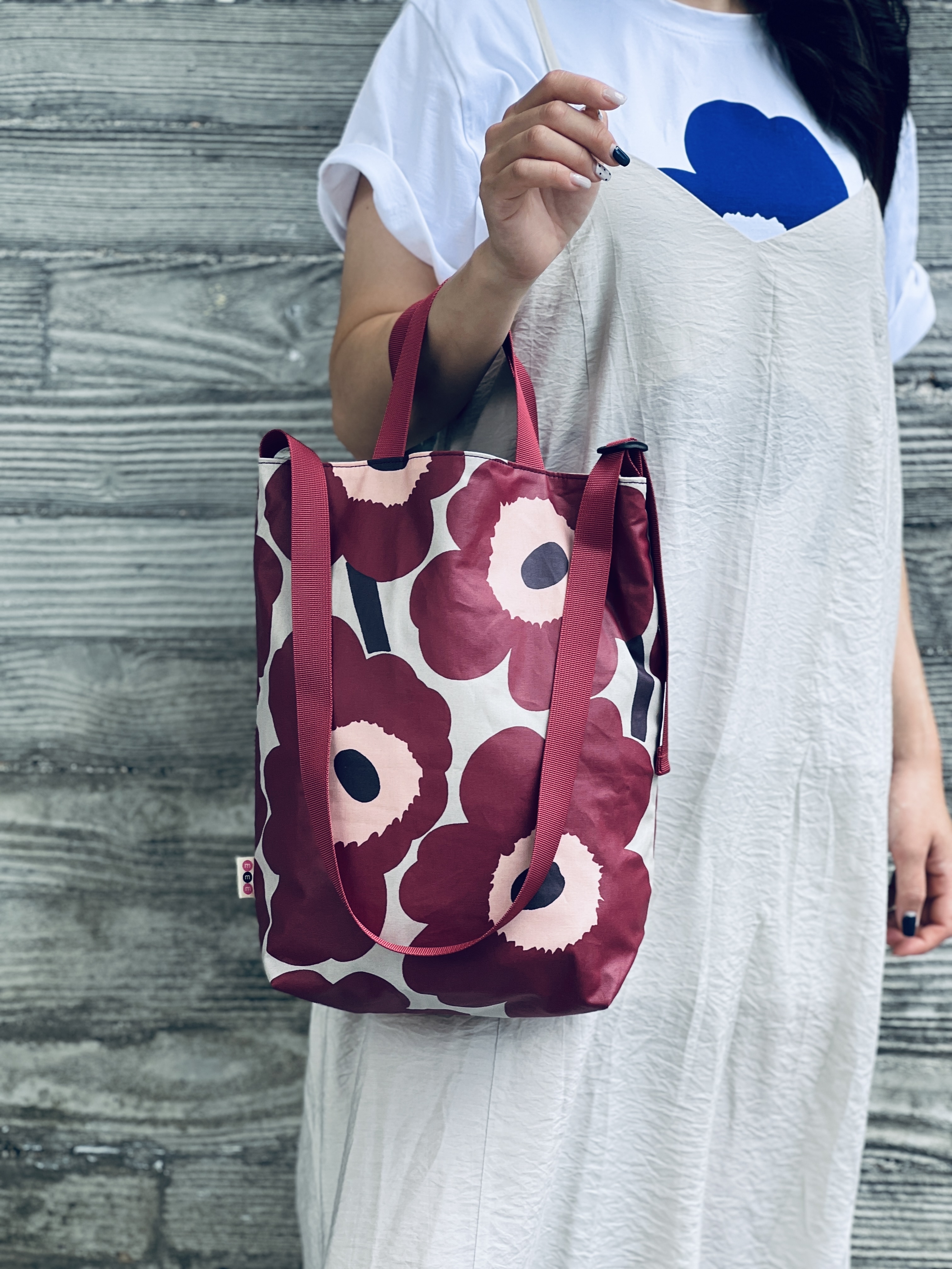 3 way easy tote | Marimekko waterproof fabric | Burgundy中花