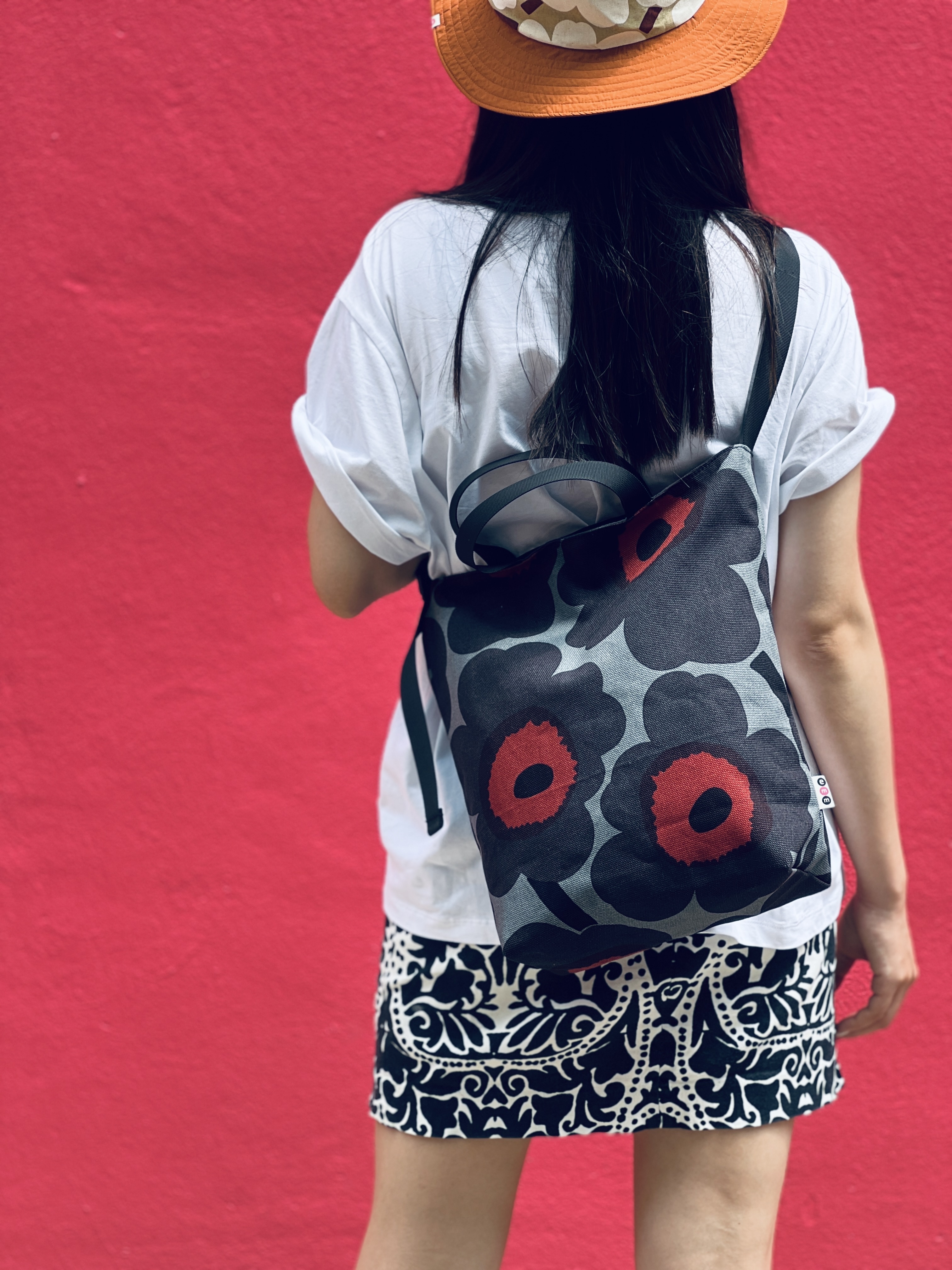 3 way easy tote | Marimekko limited canvas fabric | Grey x 螢光紅花芯Unikko