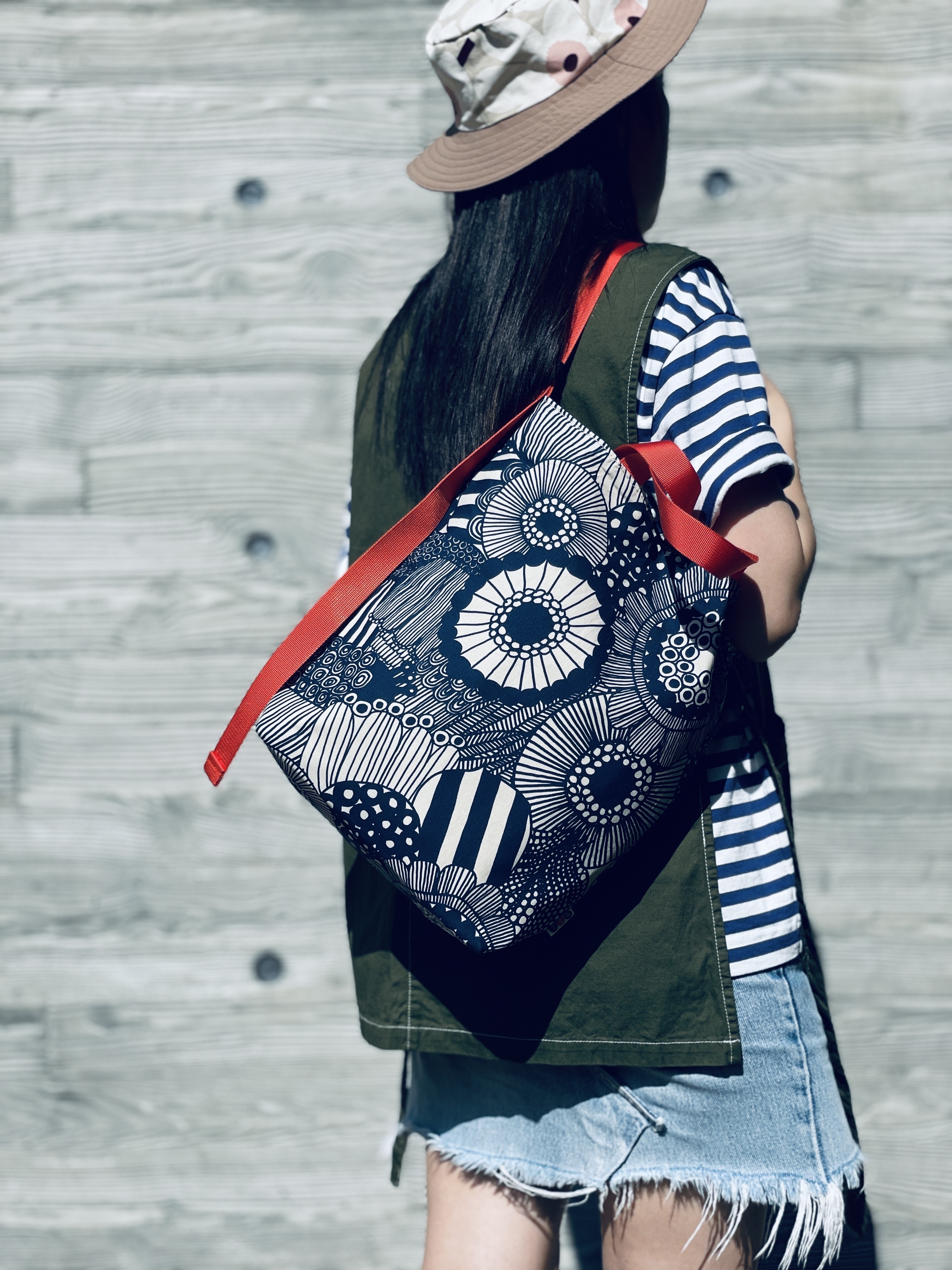 3 way easy tote | Marimekko fabric | 藍色圈圈Pattern