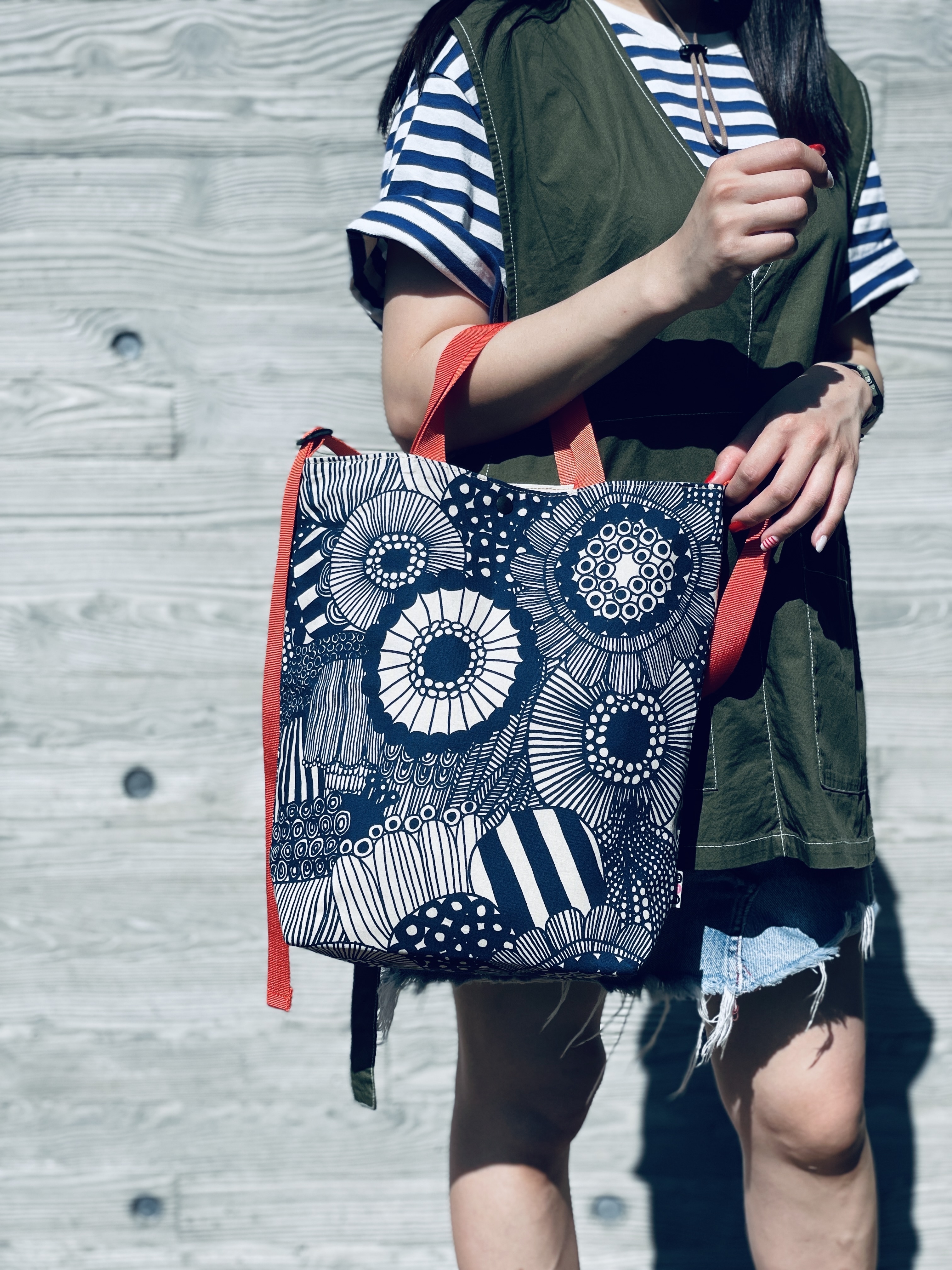 3 way easy tote | Marimekko fabric | 藍色圈圈Pattern