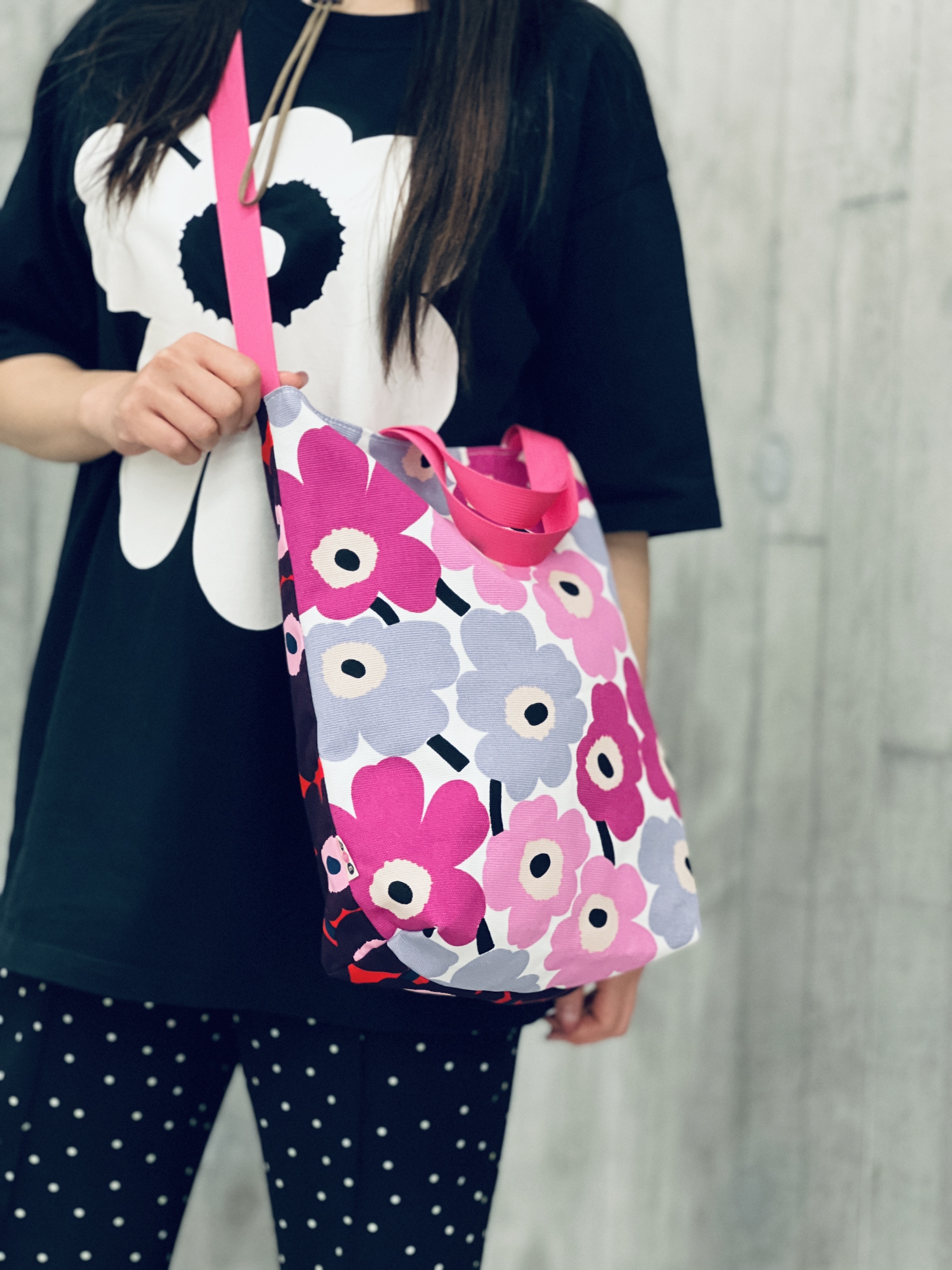 3 way easy tote | Marimekko limited canvas fabric | purple red x pink purple 細花