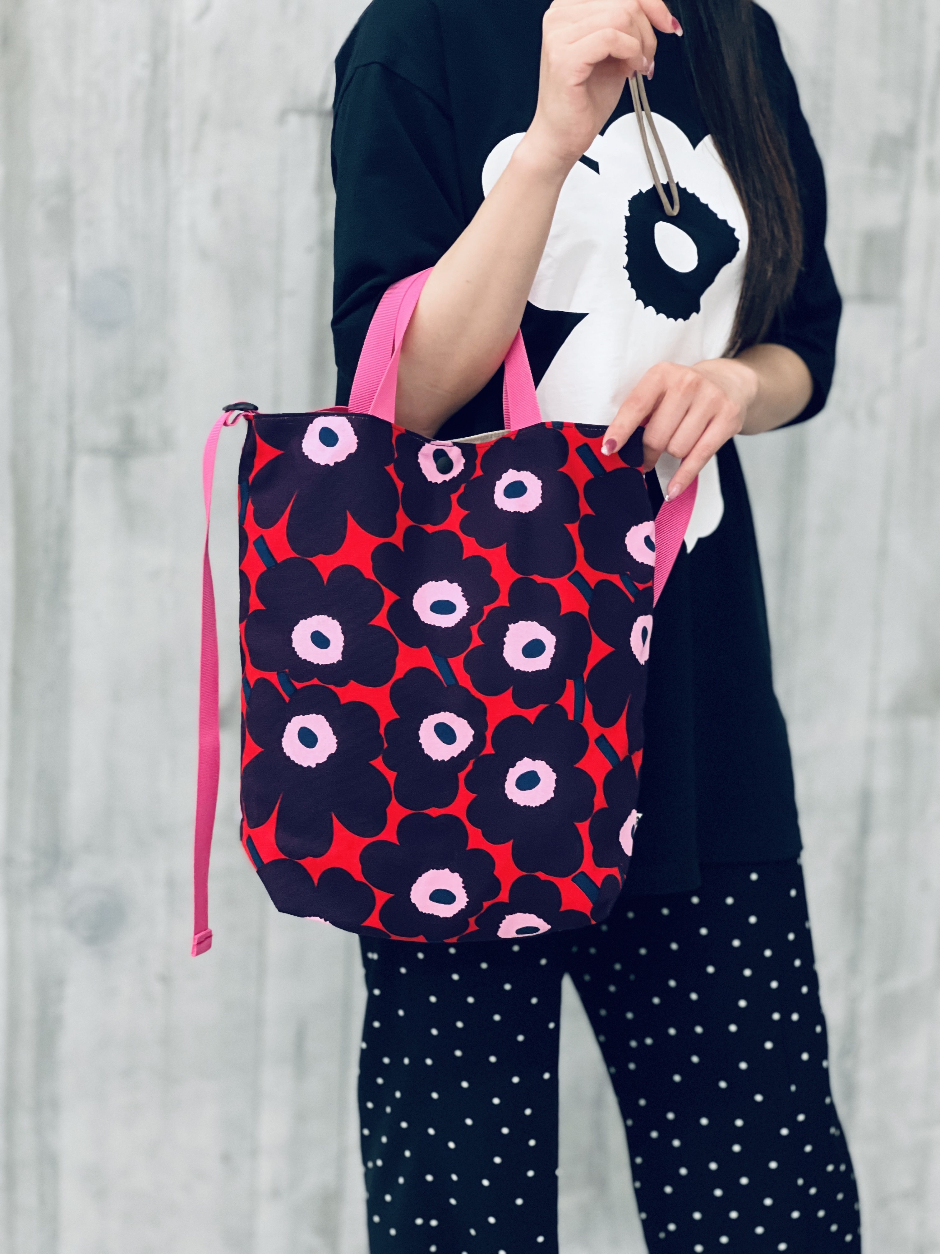 3 way easy tote | Marimekko limited canvas fabric | purple red 細花