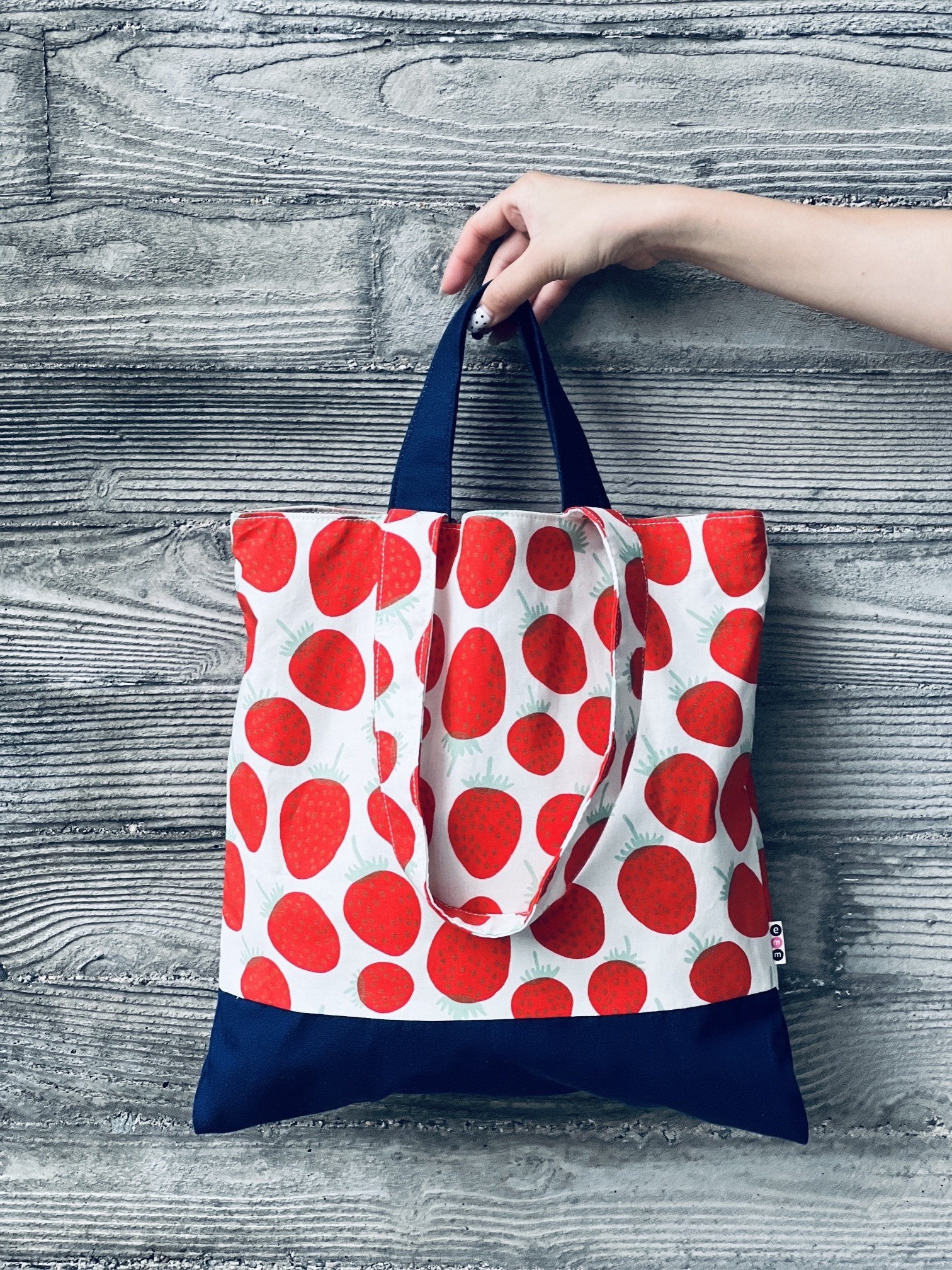 2 way 正方tote | Marimekko Fabric | mini 士多啤梨 x denim