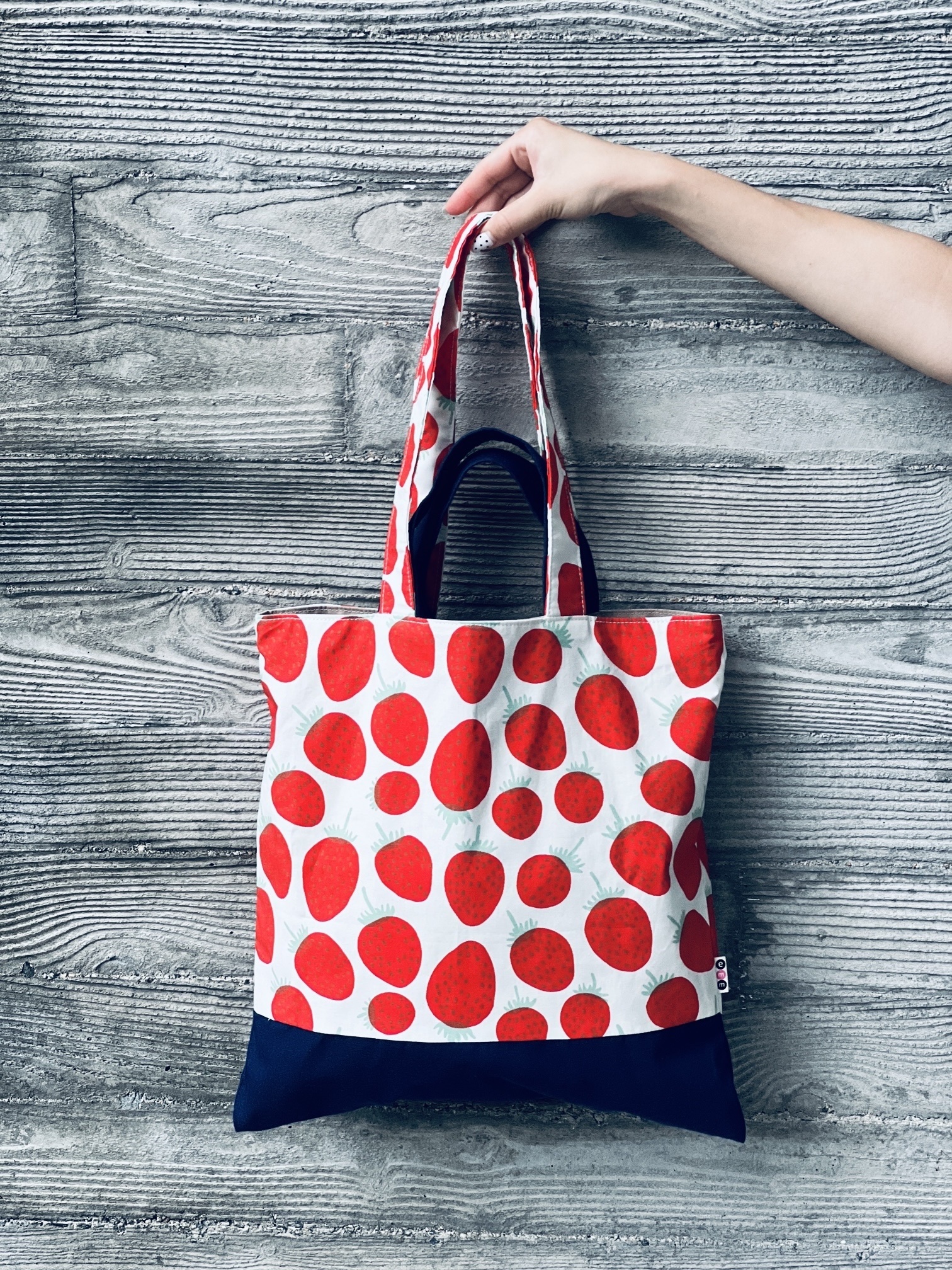 2 way 正方tote | Marimekko Fabric | mini 士多啤梨 x denim