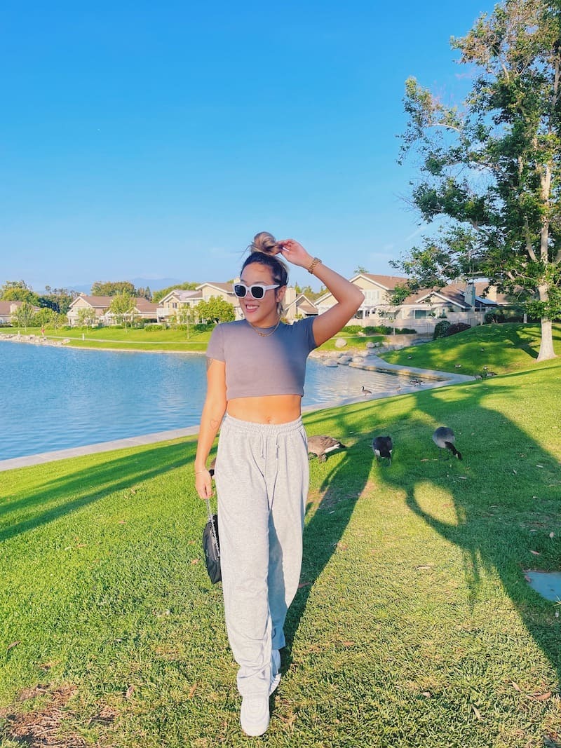 美式休閒灰線條棉褲