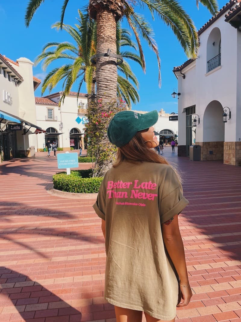 美式復古卡其粉大Ｔ