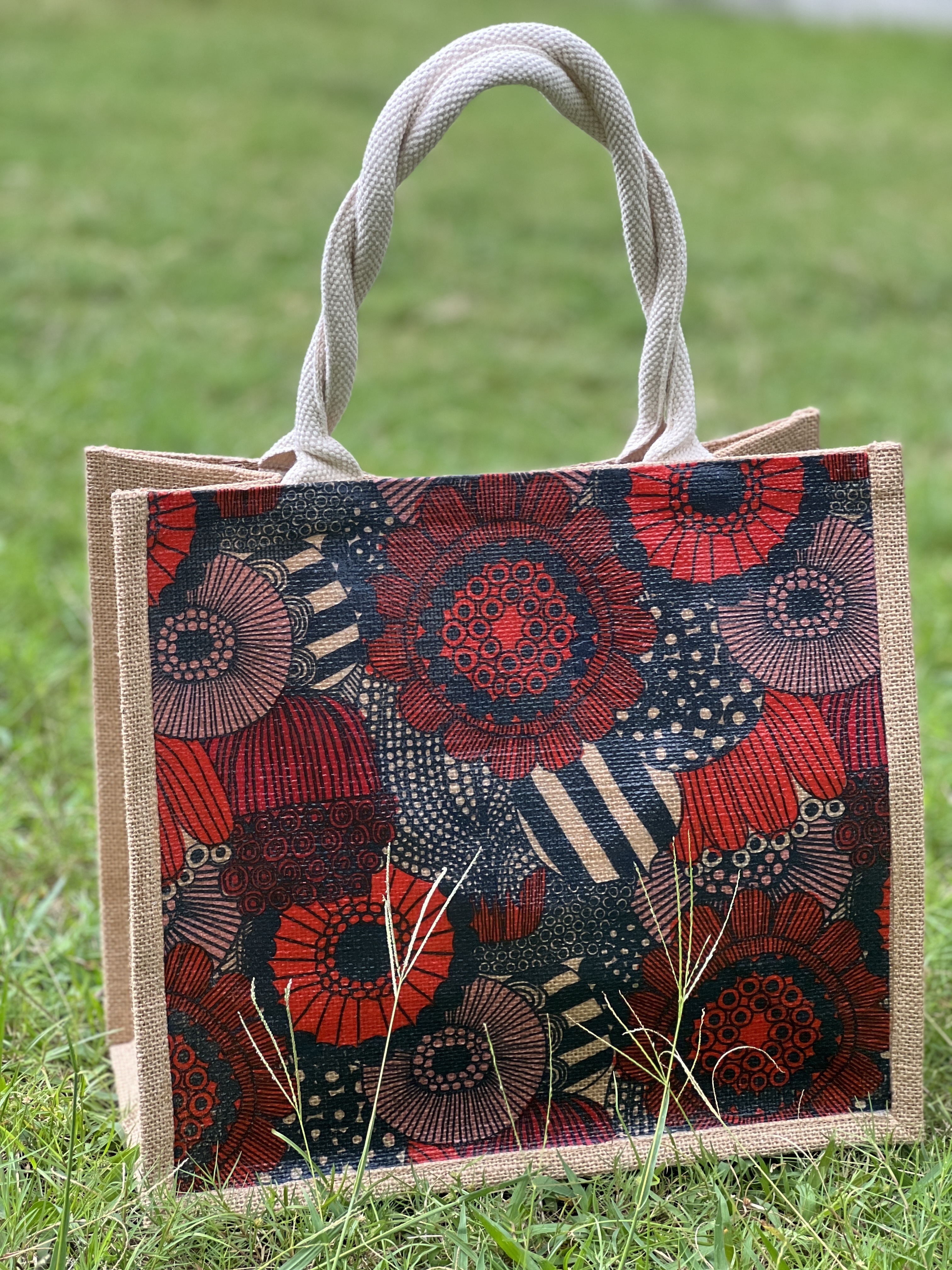 Summer Promotion Jute tote | Marimekko 橙色圈圈pattern