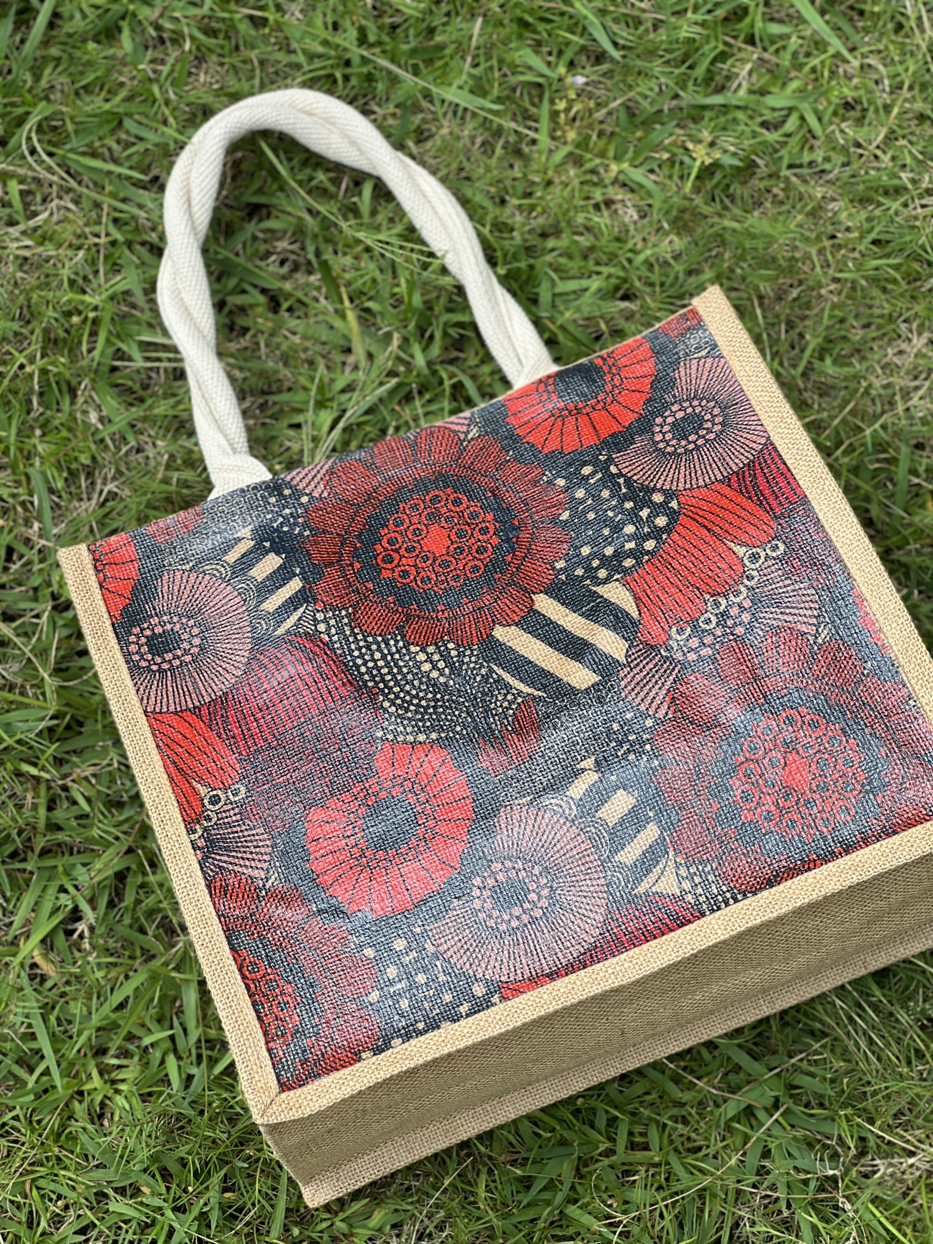 Summer Promotion Jute tote | Marimekko 橙色圈圈pattern