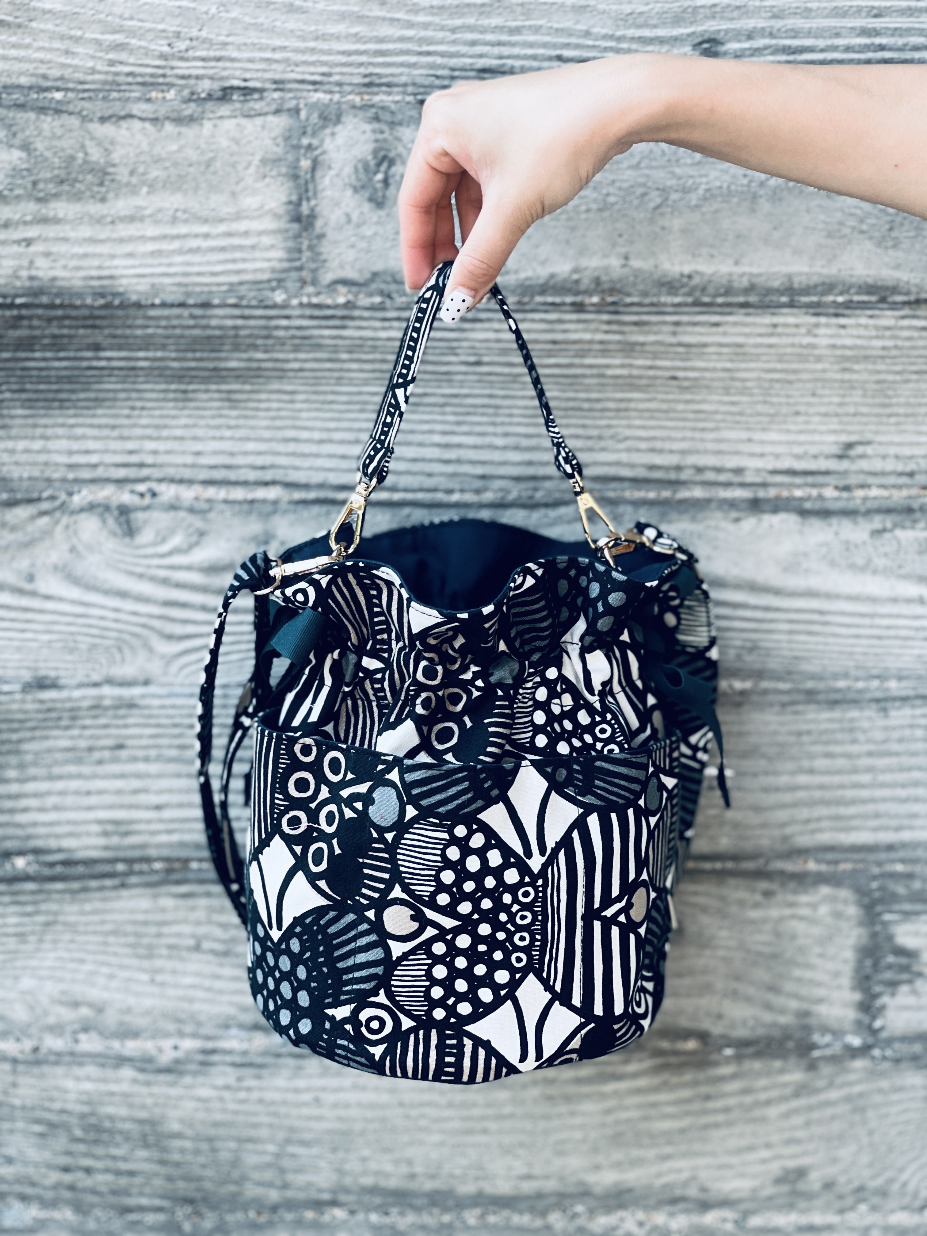 Bucket Bag | Japanese canvas fabric | Tiffany blue pattern