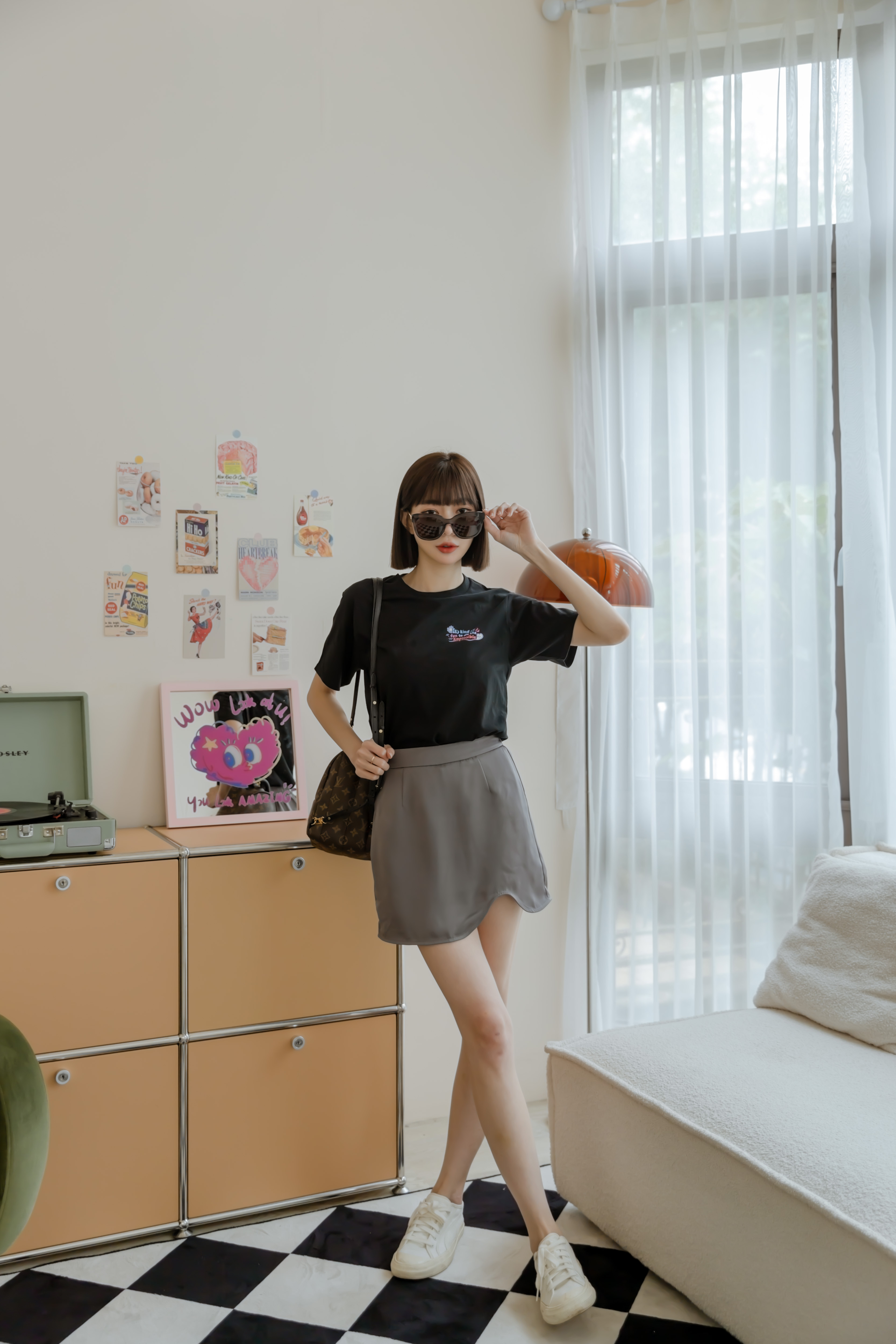 太空灰緞面小心機褲裙