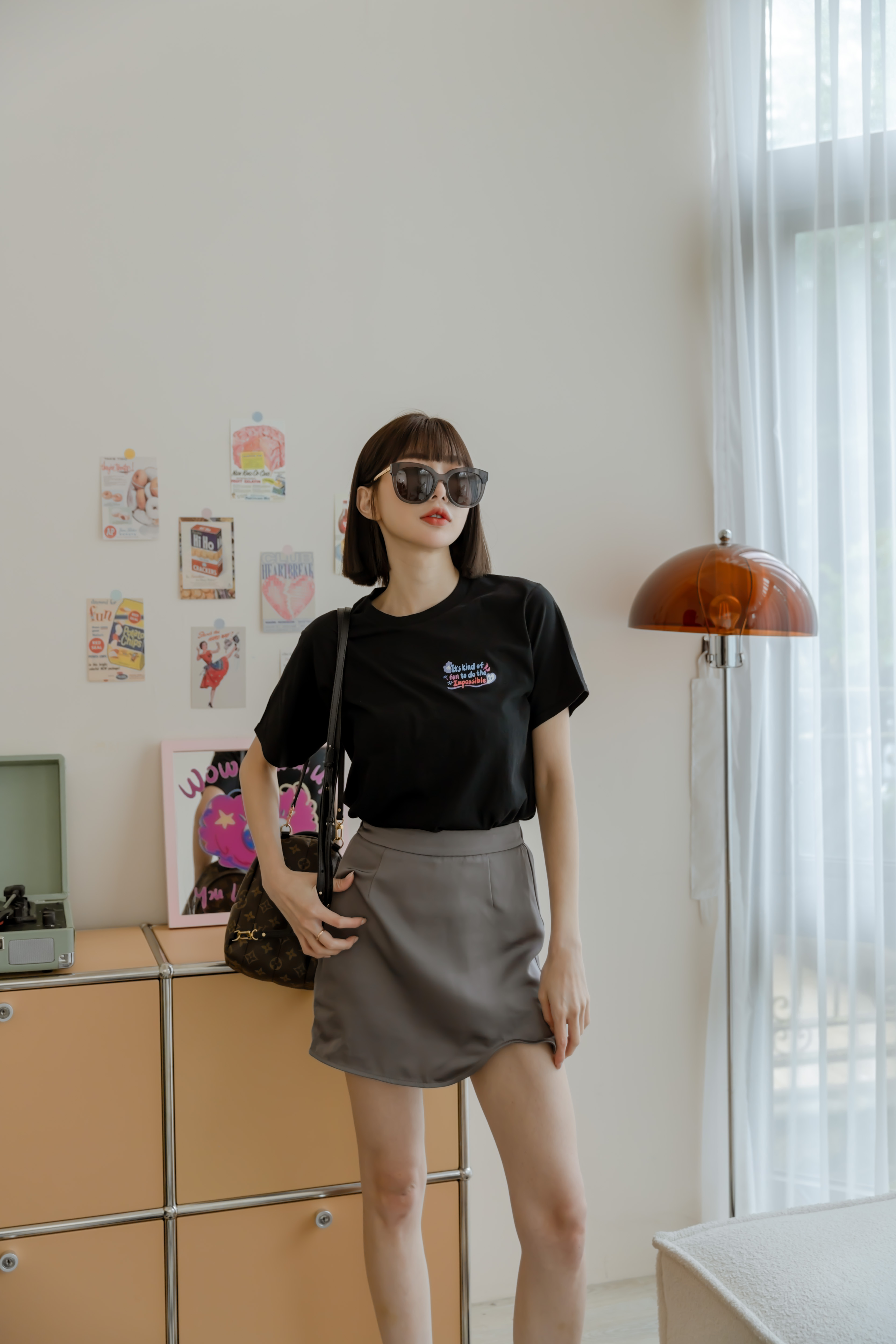 太空灰緞面小心機褲裙