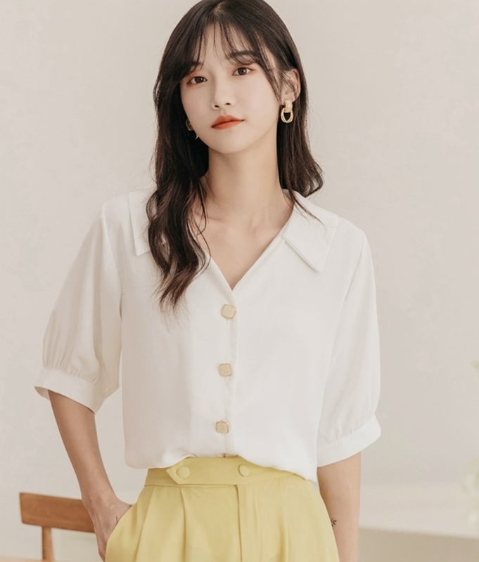 開襟方釦五分袖襯衫 兩色