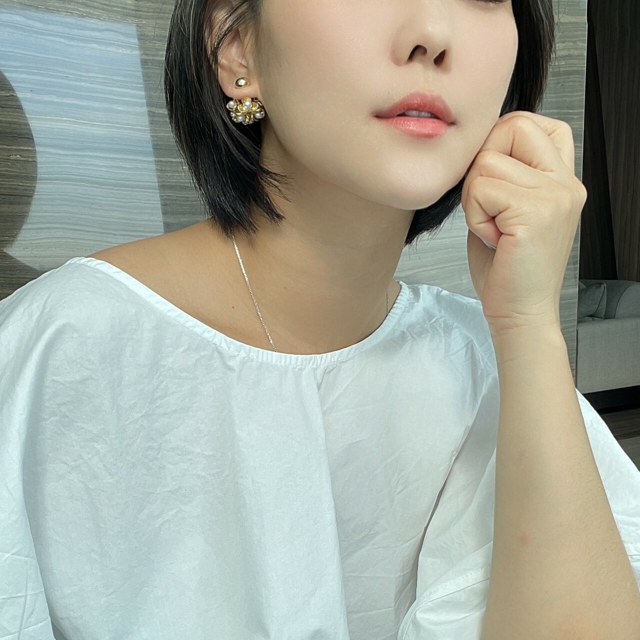 兩戴式圓球珍珠耳釘耳環