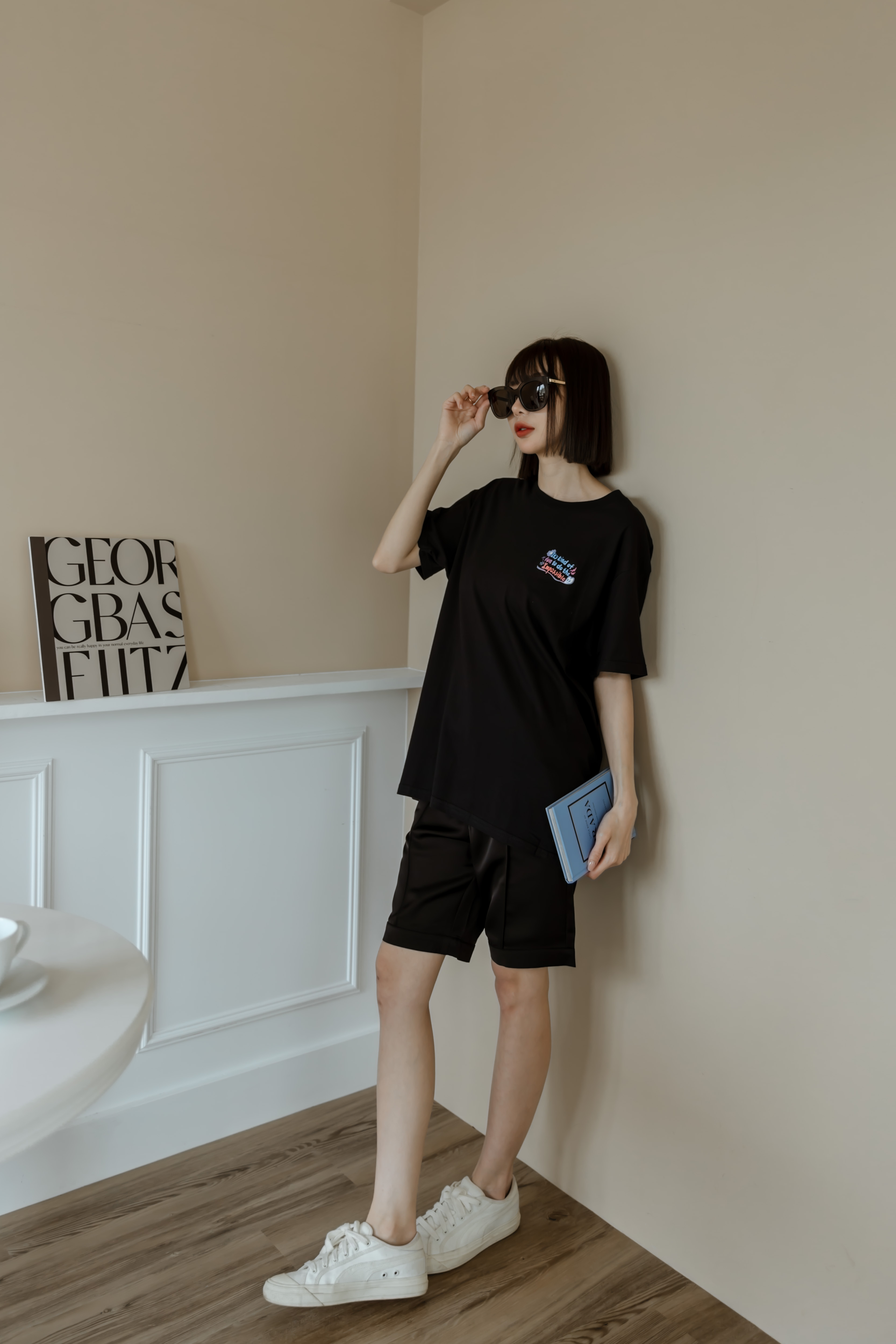 緞面壓線顯瘦直筒五分褲