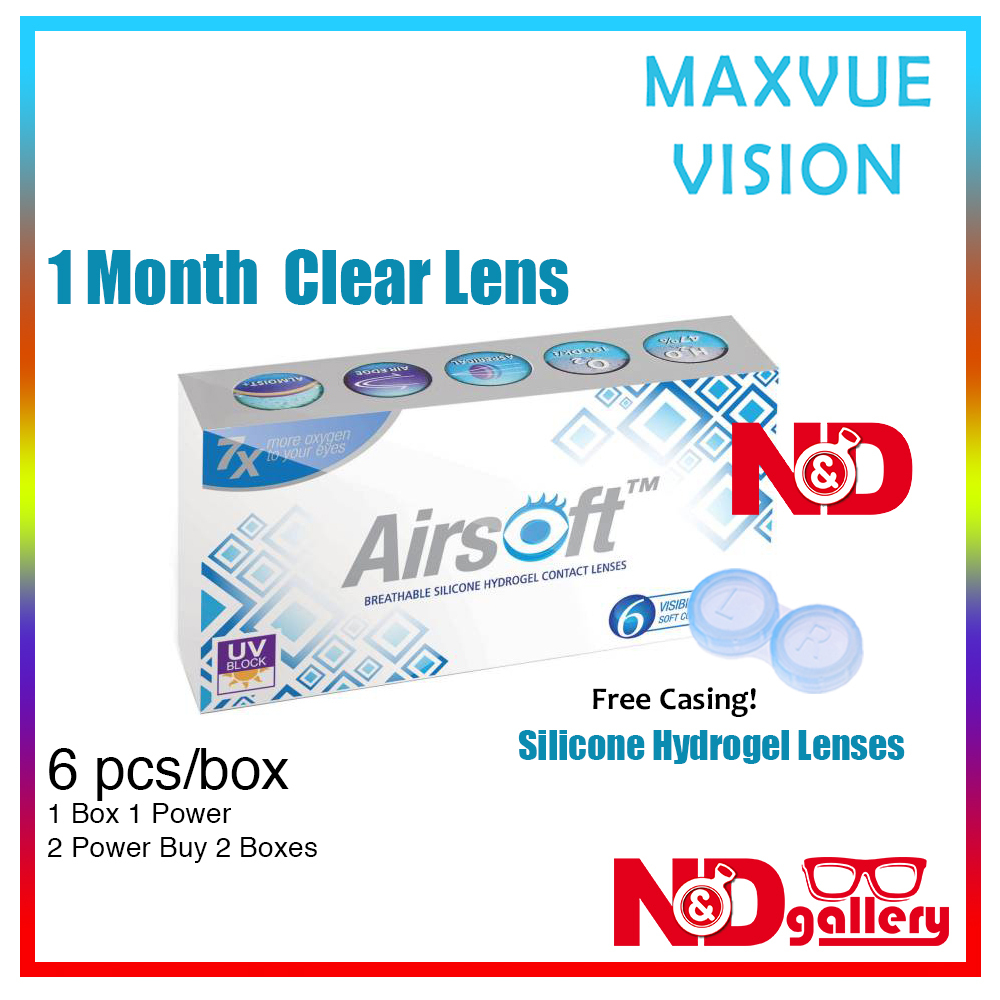 Maxvue Airsoft Silicone Hydrogel Clear contact lens 6pcs/Box Free 1 pc -0.50 to -12.00 DS