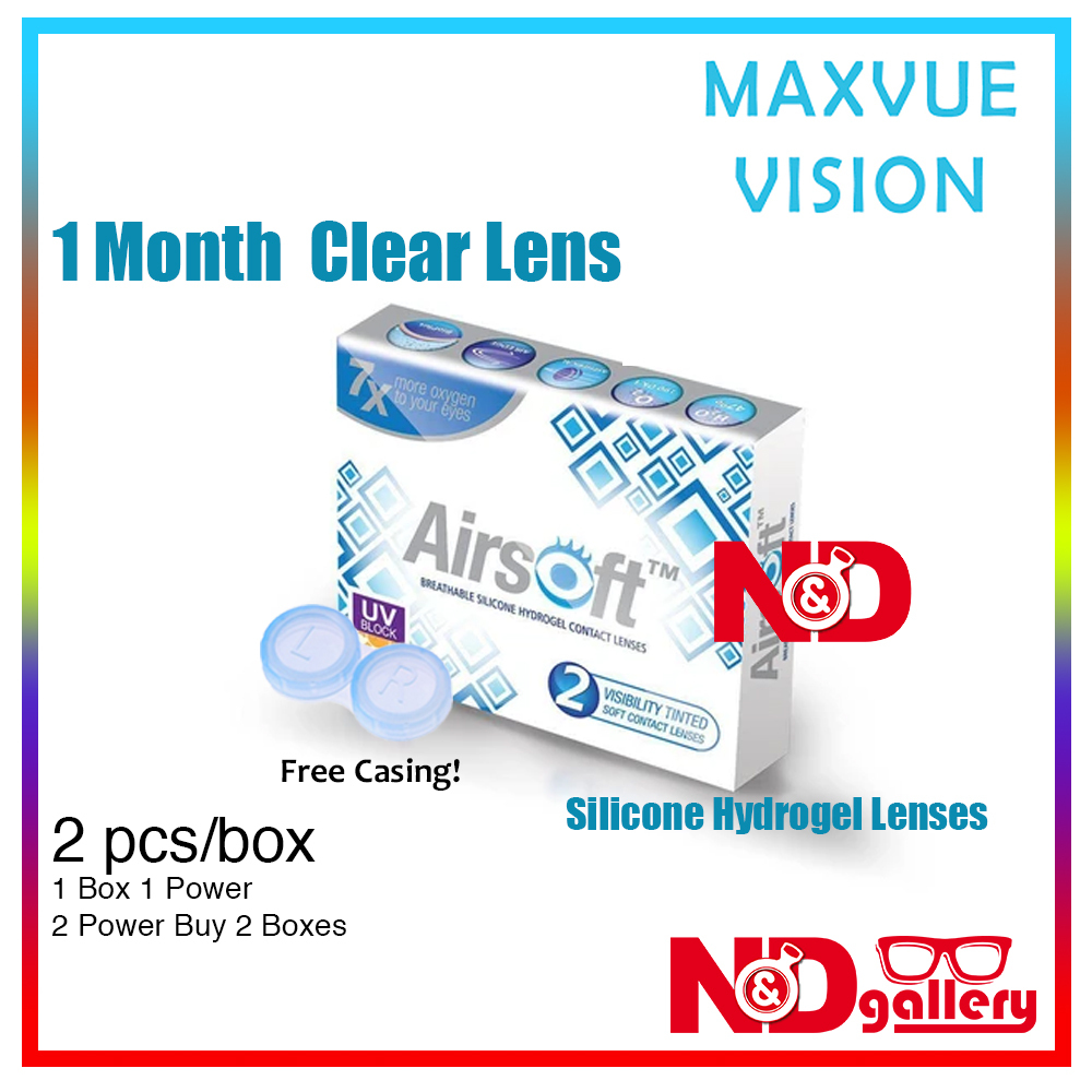 Maxvue Airsoft Silicone Hydrogel Clear contact lens2pcs/box -0.50 to -12.00 DS