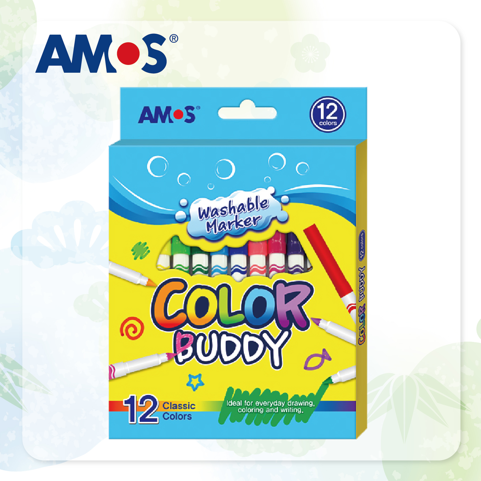 AMOS 12色可清洗幼桿水筆