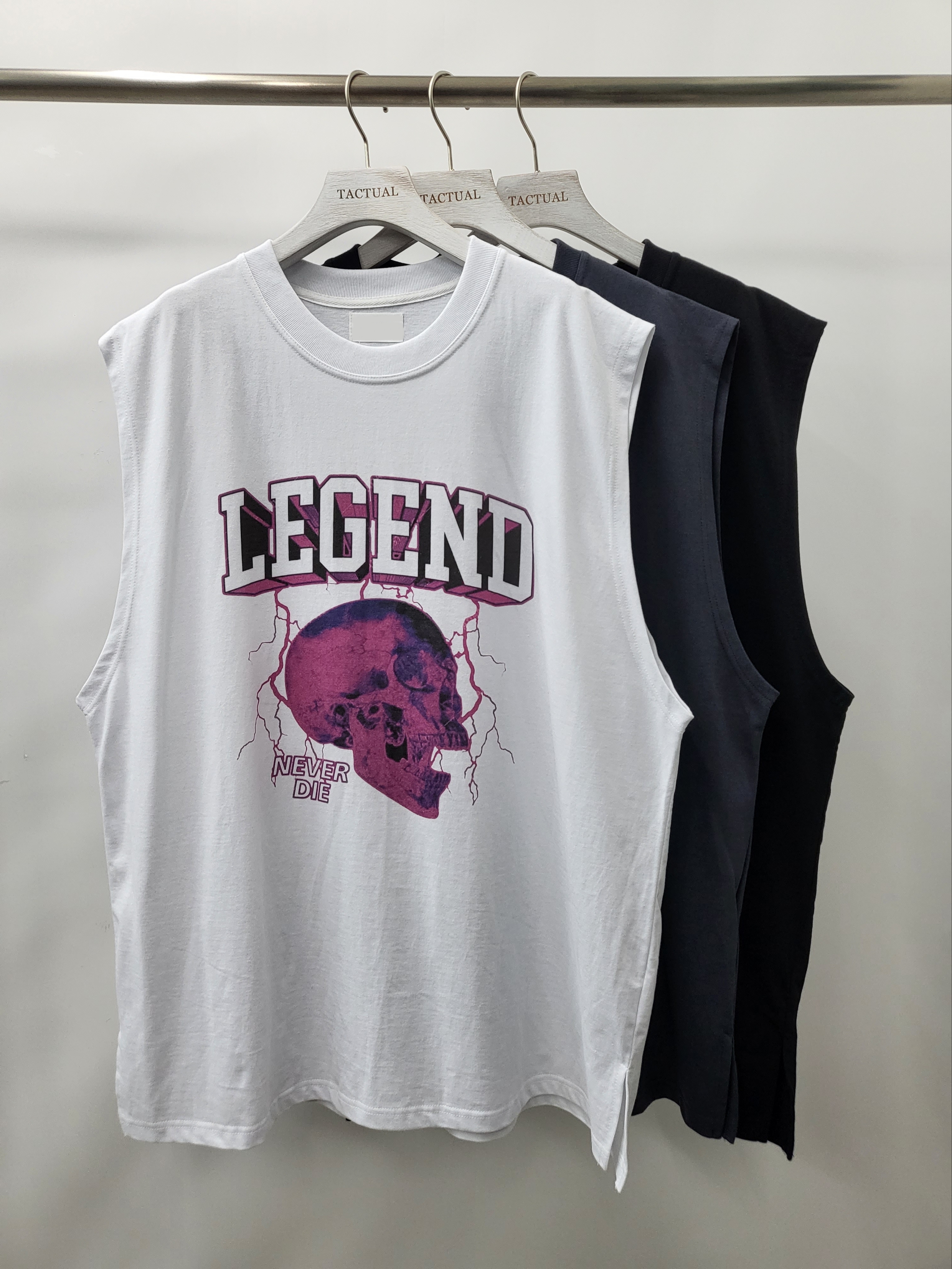 Oversize英文字骷髏頭圖案背心 V973