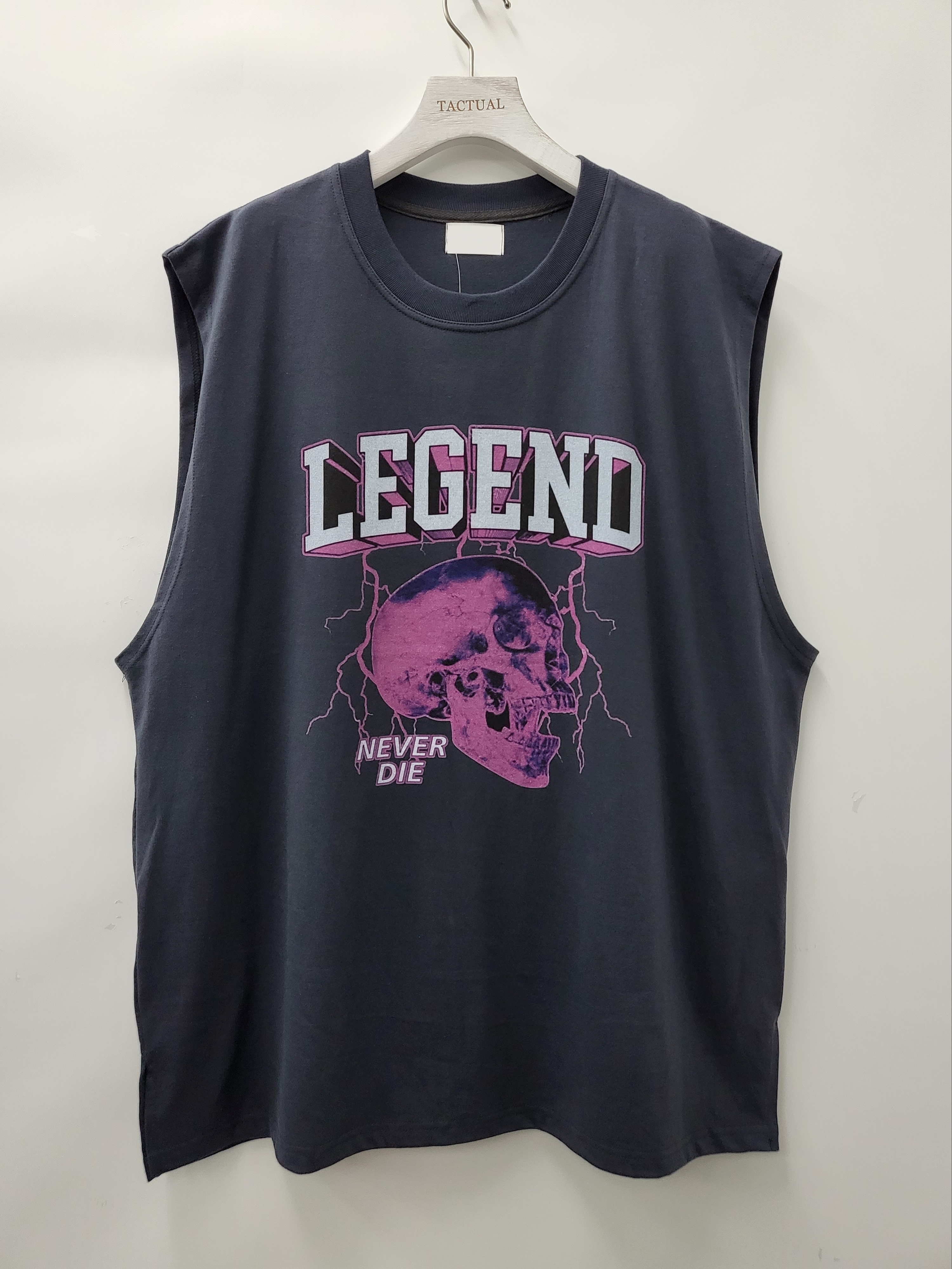 Oversize英文字骷髏頭圖案背心 V973