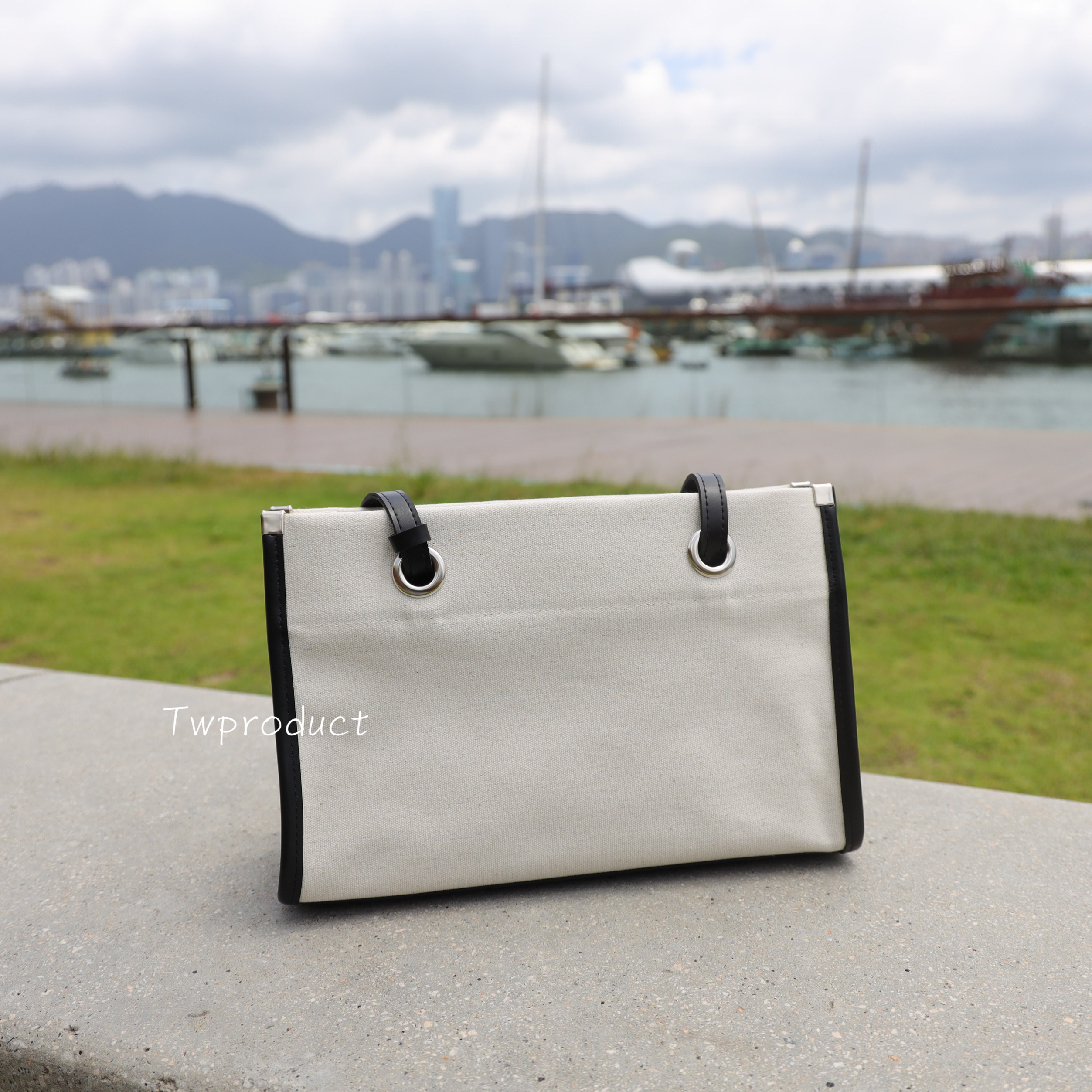 ☀️ ||BA05||帆布長方混皮帶上肩手袋