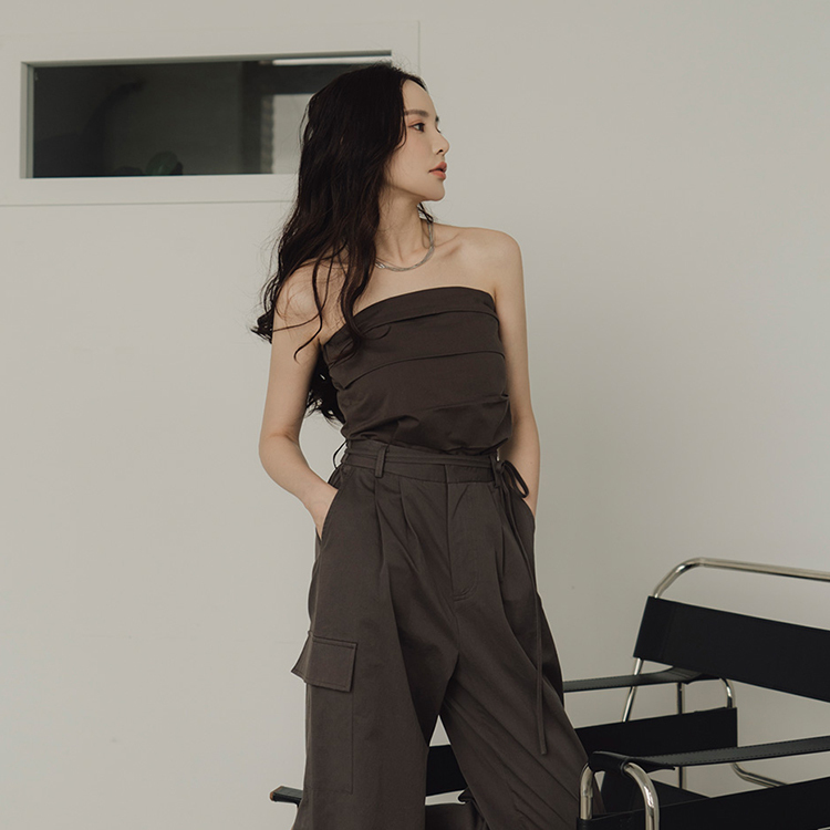 抹胸附綁帶寬褲套裝
