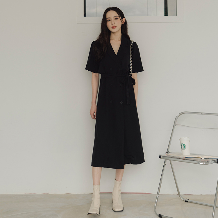 法式雙排釦長洋裝