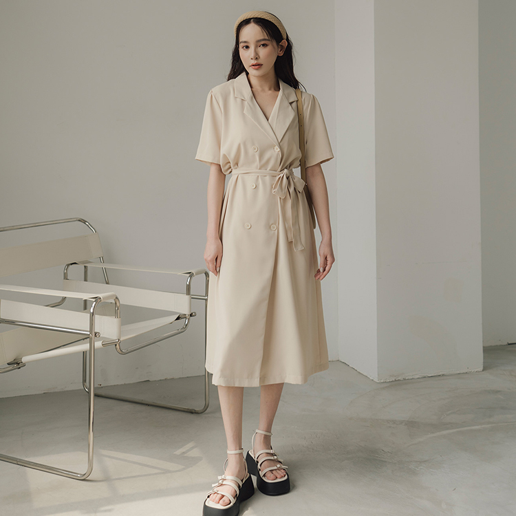 法式雙排釦長洋裝