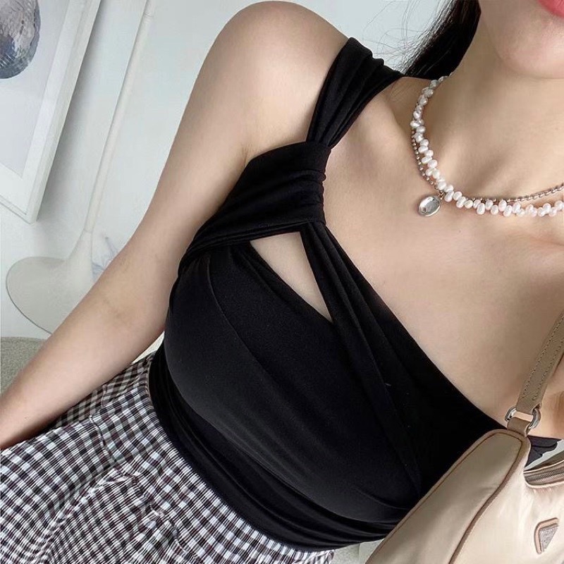 韓妞設計款不規則肩帶BRATOP/四色