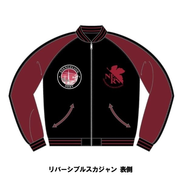 Evastore 預訂2023/10月 【EVAｘ錦】乱れ桜4機 ×月と綾波レイ リバーシブルスカジャン/黒ｘ袖ワインレッド 雙面外套