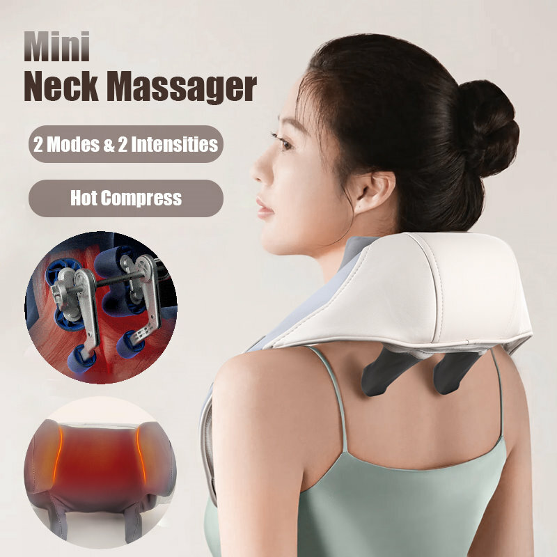 無線hand free熱敷頸椎按摩器丨無線多功能全身按摩丨斜方肌、腰部、肩頸、腿部、頸椎按摩枕丨仿人手揉捏丨解放雙手