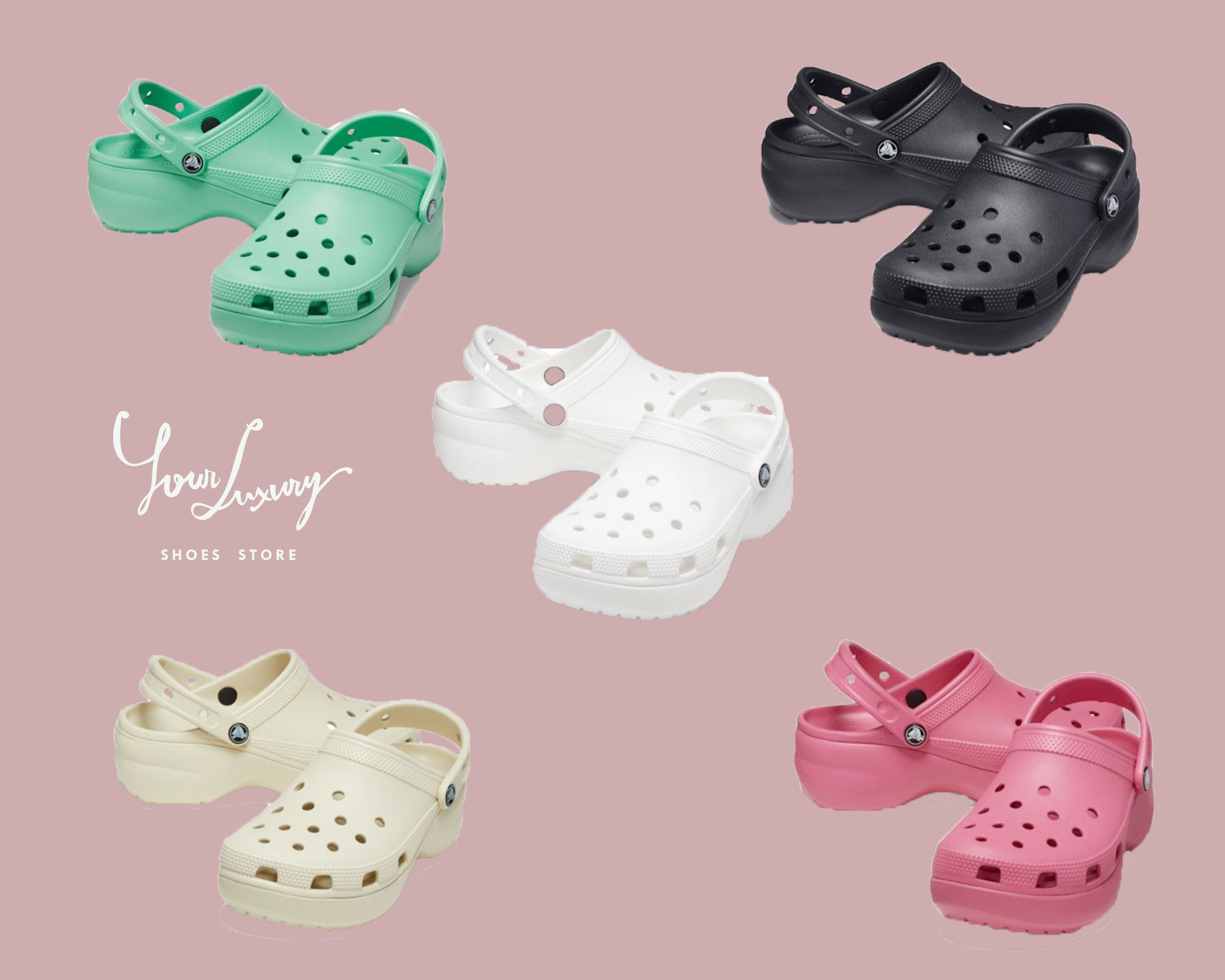 【LUXURY】韓國人氣熱賣款Crocs Classic Platform Clogs 增高 厚底 雲朵 防水 洞洞鞋 黑 白 奶茶 桃紅 綠 布希鞋