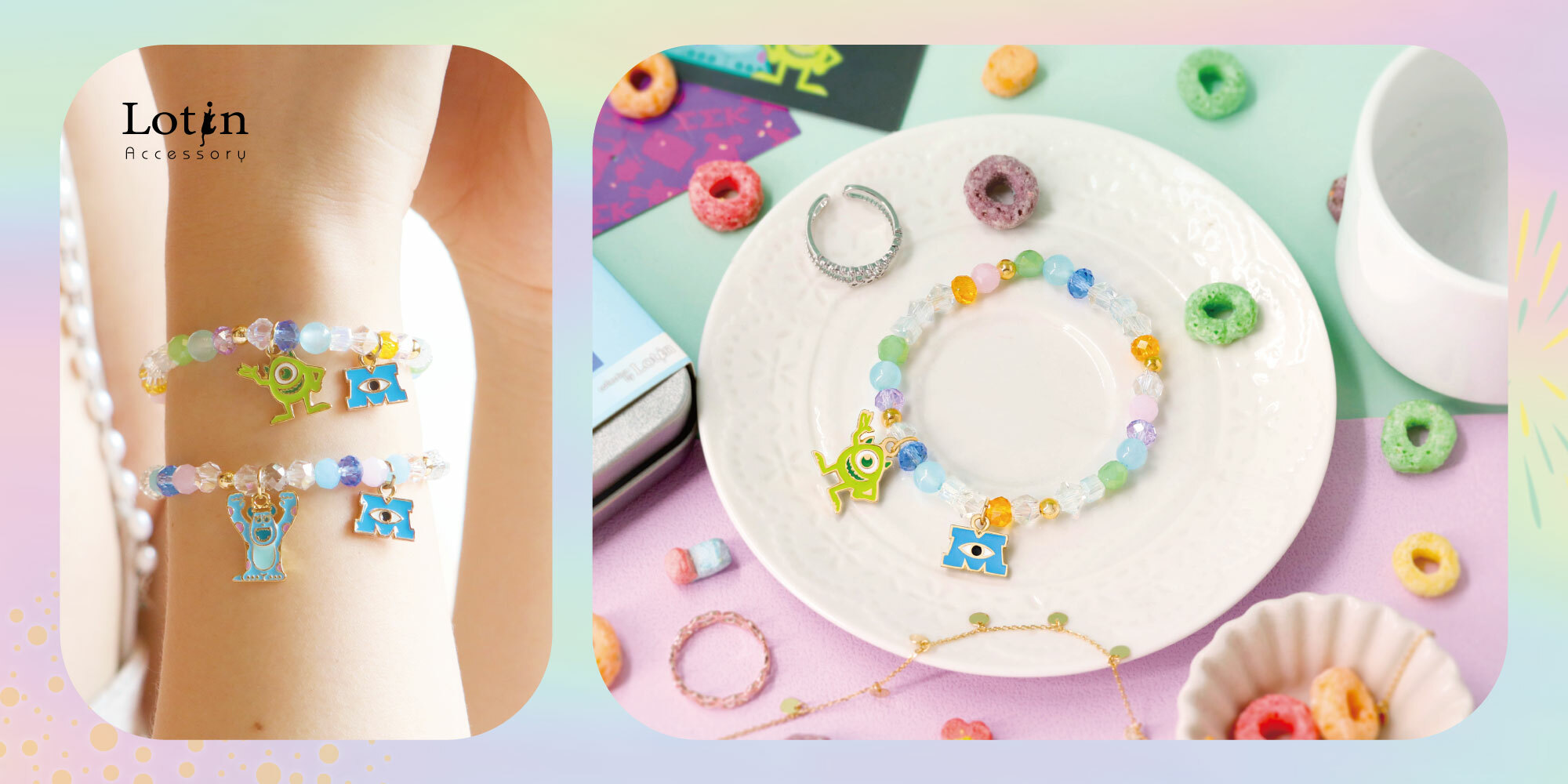 【怪獸電力公司】驚嚇專員大眼仔 串珠手鍊 / 驚嚇專員毛怪 串珠手鍊