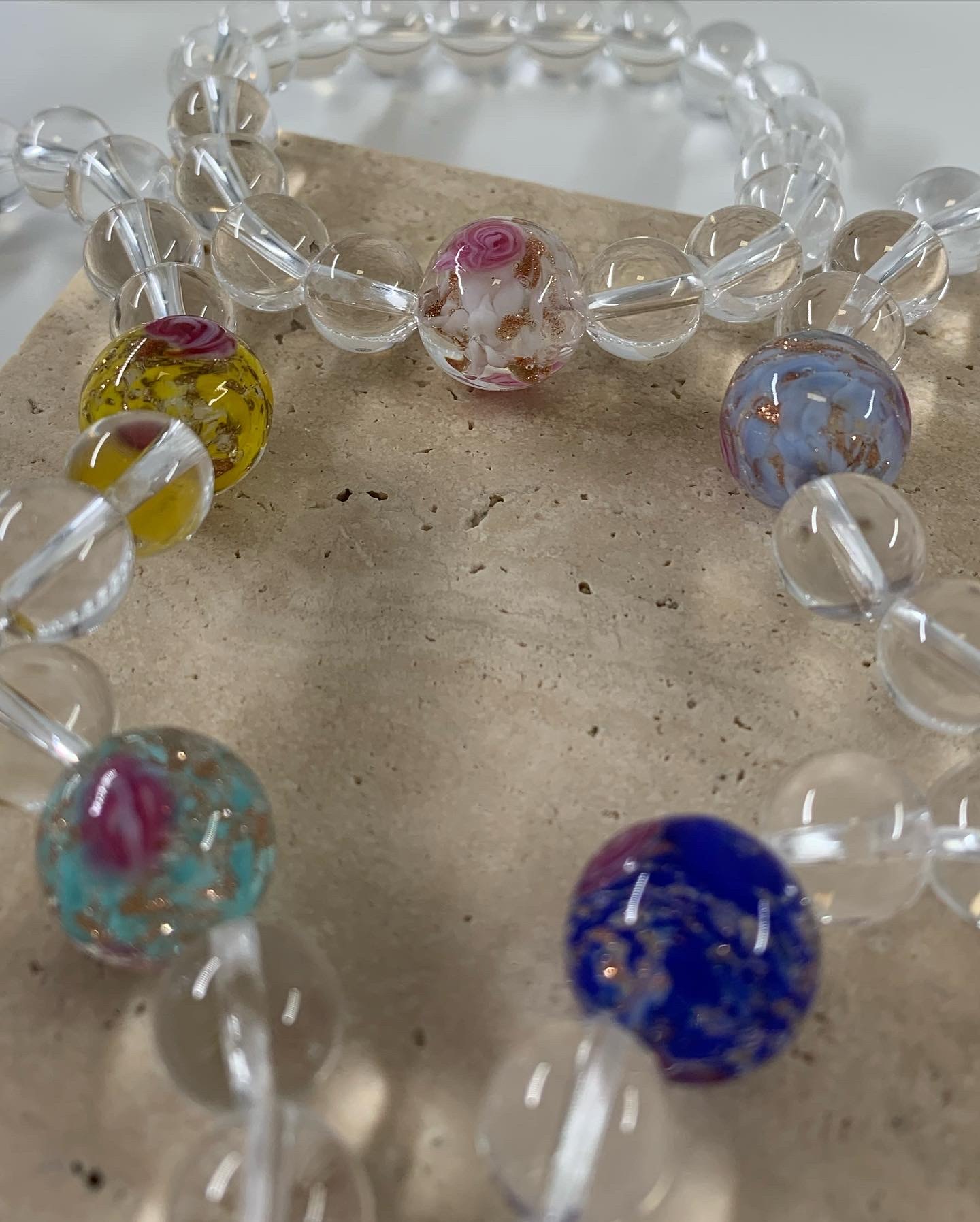 Ercole Moretti 威尼斯手工玻璃珠配8mm白水晶手鍊