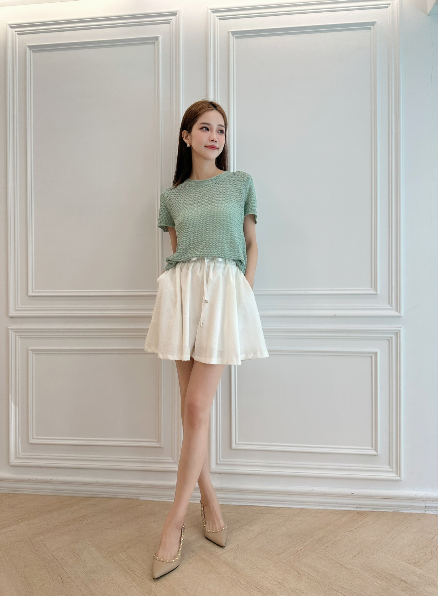 透涼長腿抽繩短褲